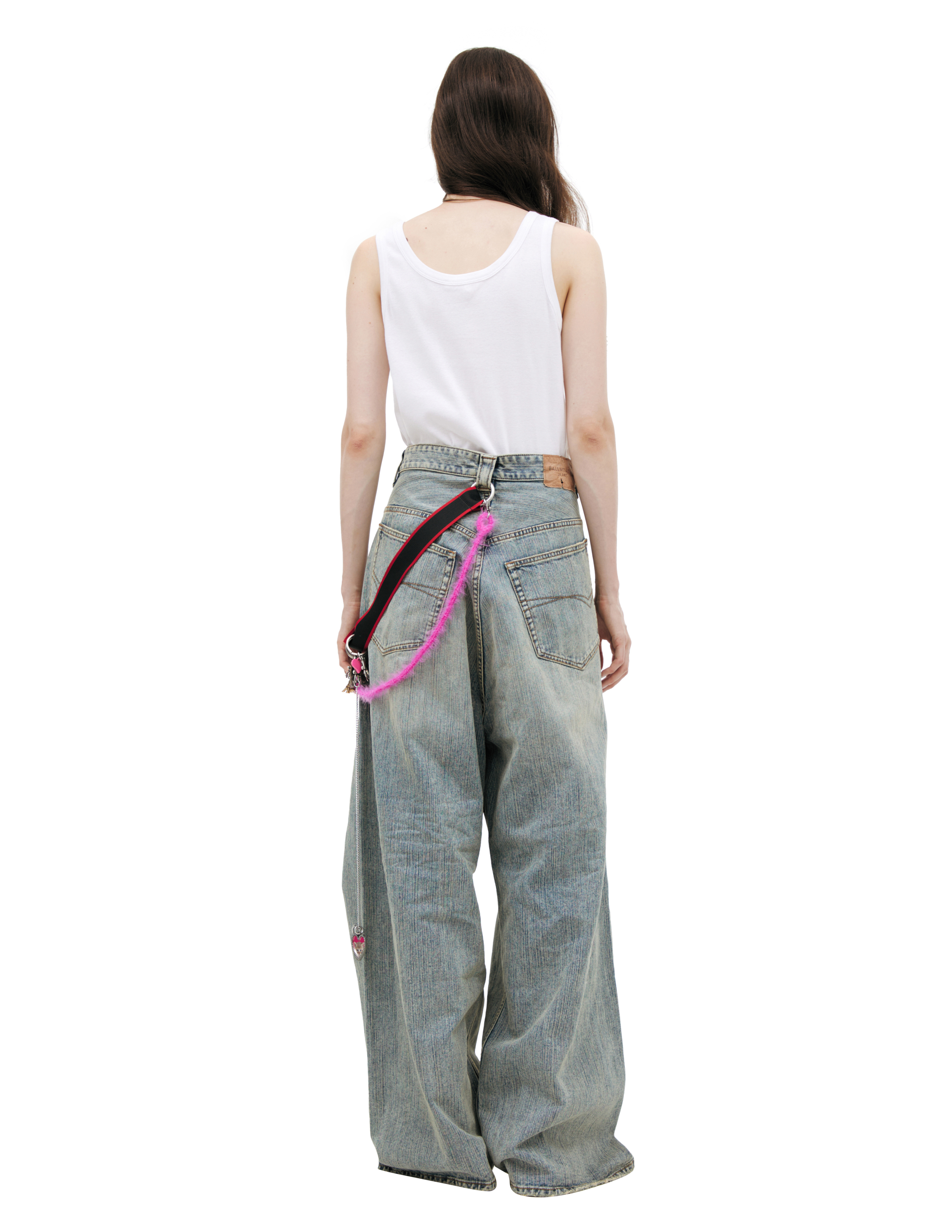 Balenciaga Wide Jeans With Keychain In Gold