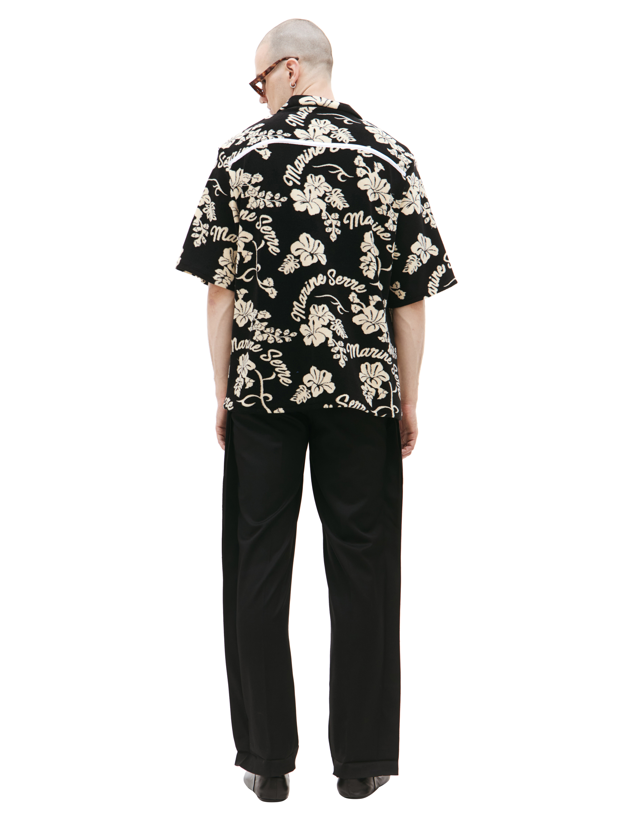 Shop Marine Serre Printed Towel Shirt In Black