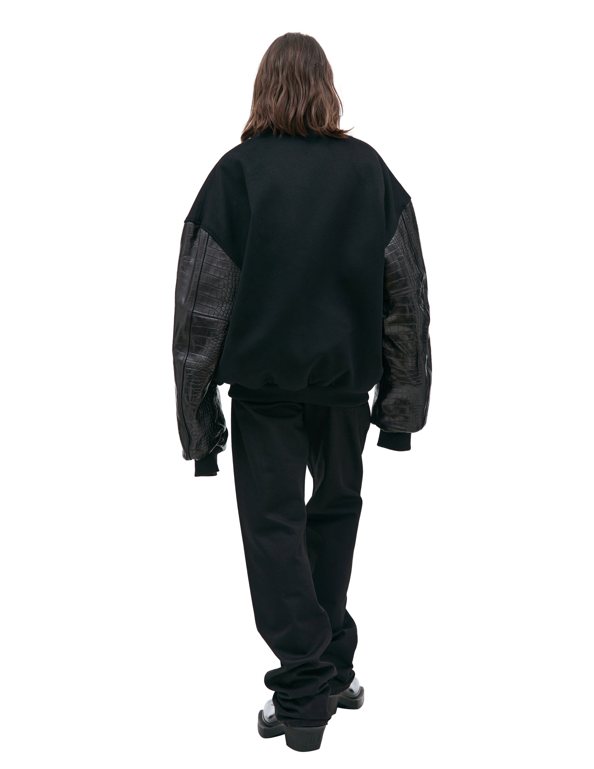 Shop Vtmnts Black Wool Bomber Jacket