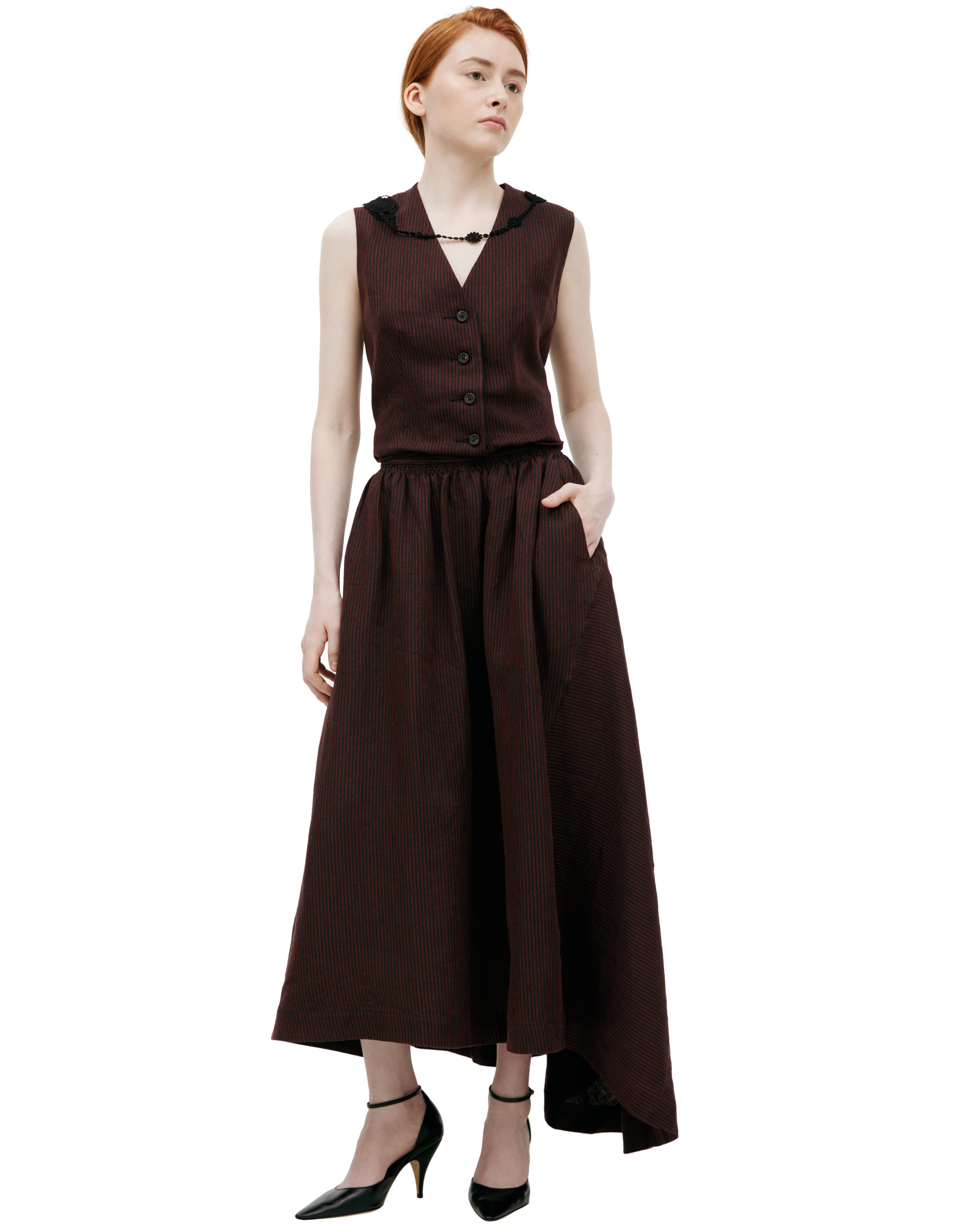 Ziggy Chen Striped Midi Skirt