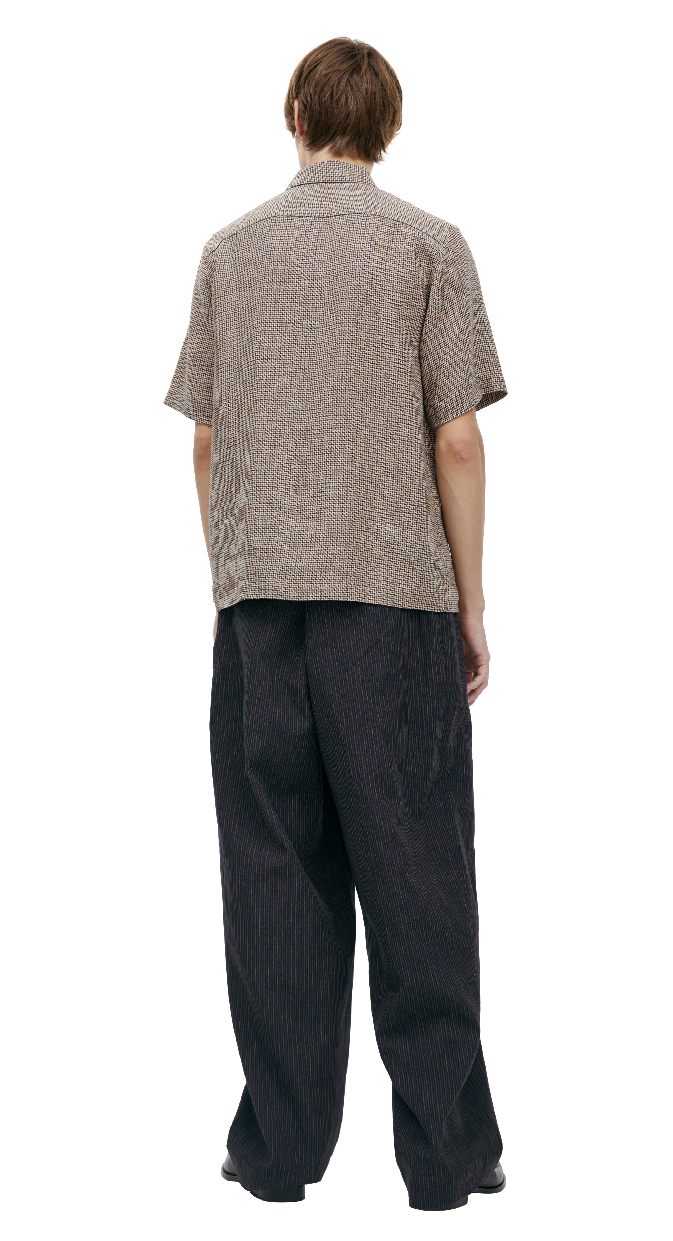 Buy Dries Van Noten men brown monoprint linen shirt for $445