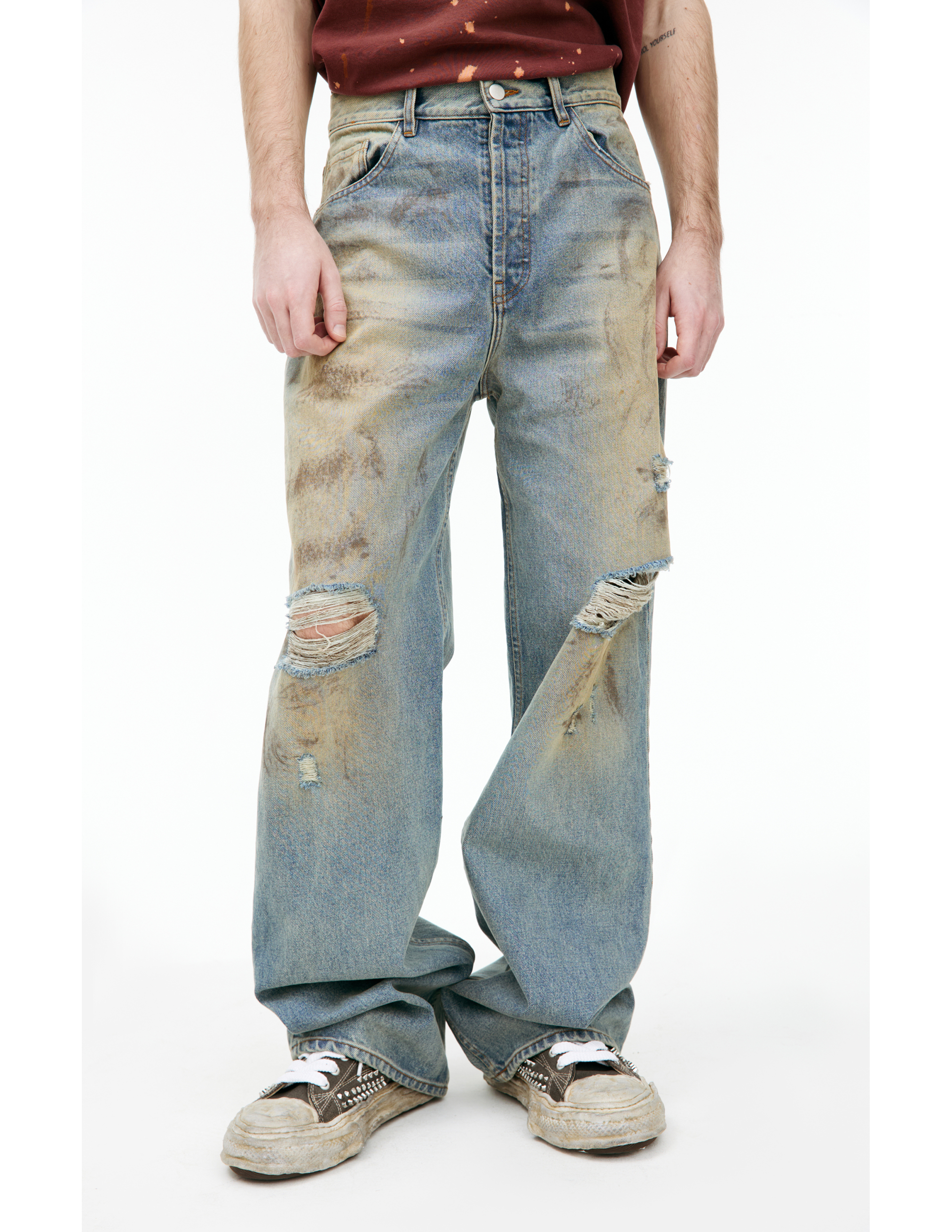 Satoshi Nakamoto Straight Jeans With Mud Effect In Blue