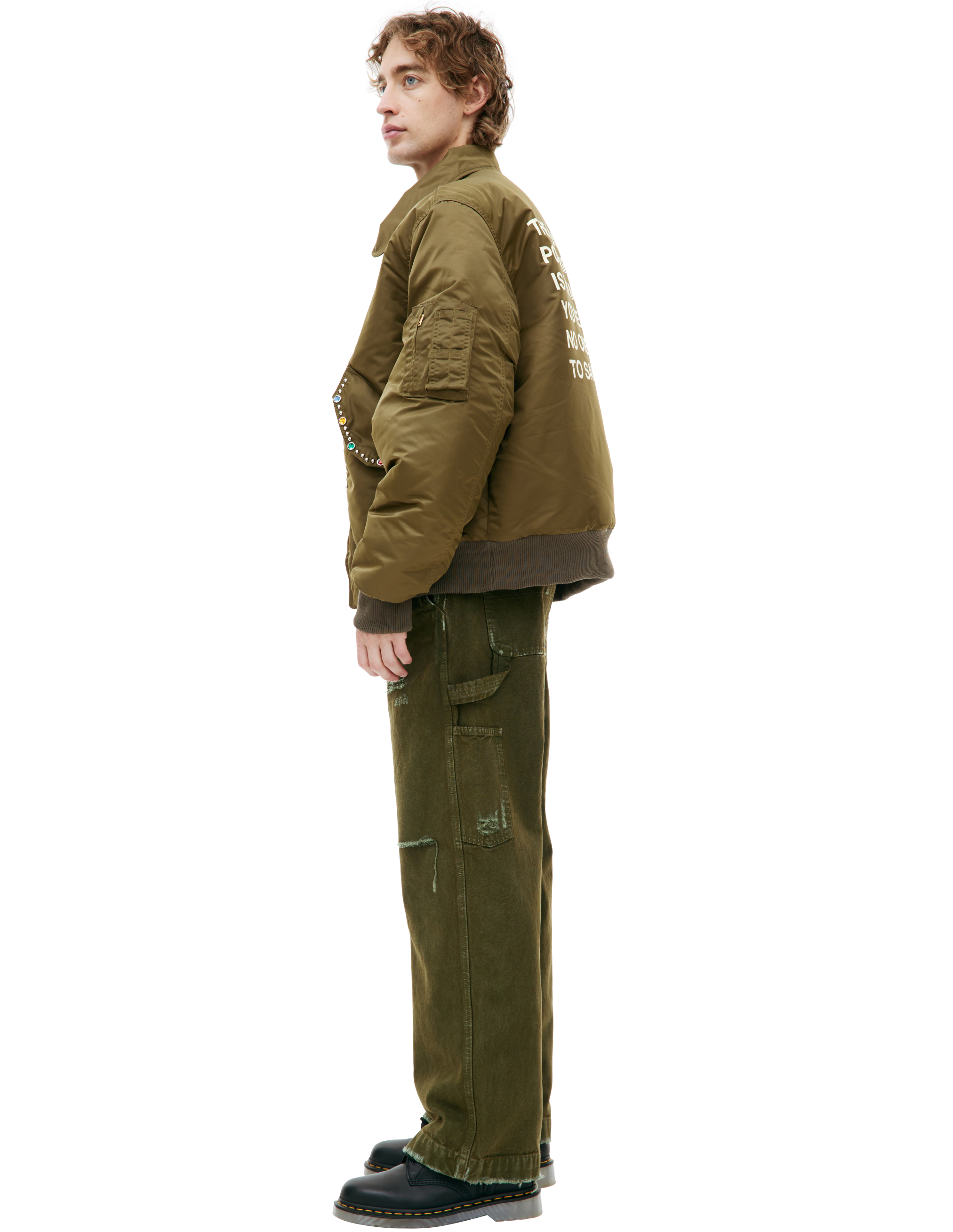 Satoshi Nakamoto Crystal Nylon Bomber Jacket In Khaki