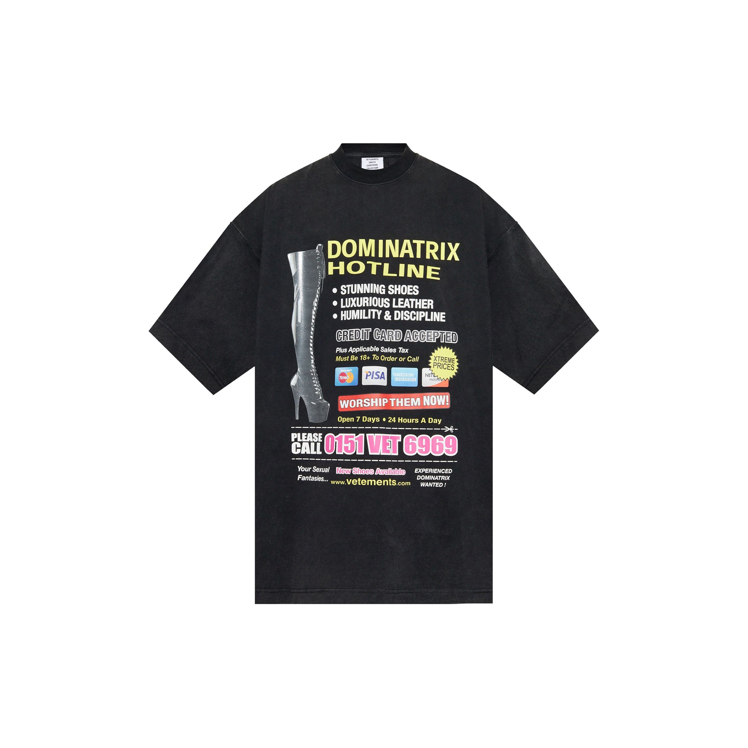 [VETEMENTS]Dominatrix HotlineオーバーサイズTシャツ VETEMENTS - Dominatrix Hotline Oversized T-Shirt — SUPERMRKT