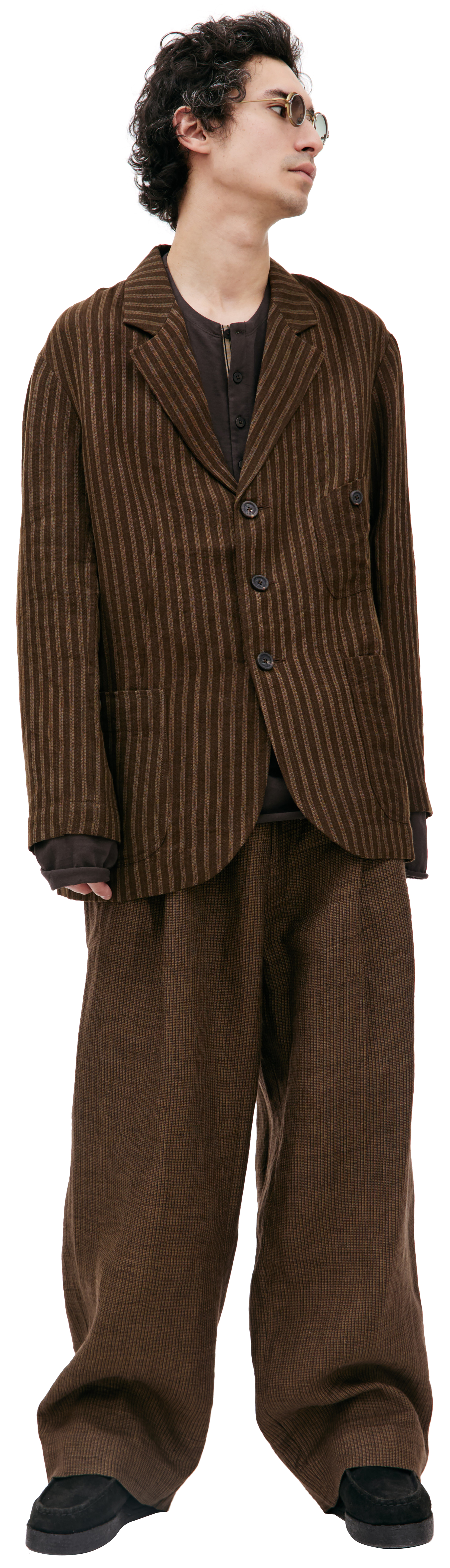 Buy Ziggy Chen men brown striped linen blazer for $1,022