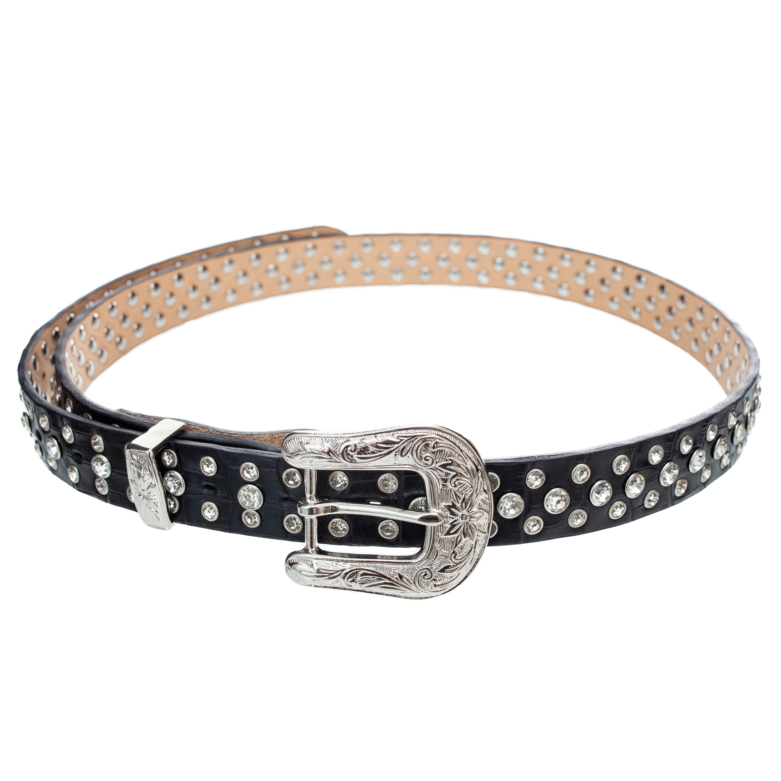 Crocodile Pattern Automatic Buckle Belt Faux Diamond Inlaid Belt