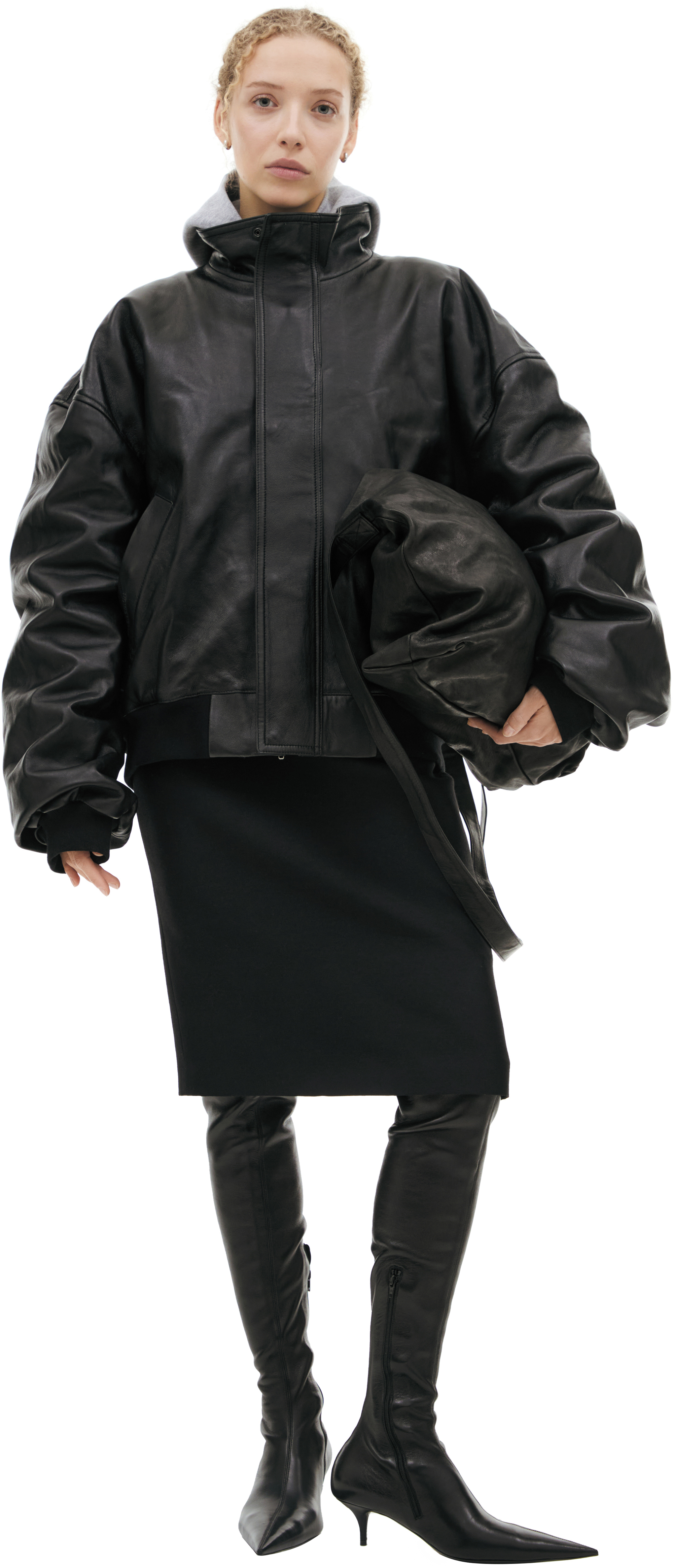 Buy Balenciaga women black leather jacket for $5,735 online on