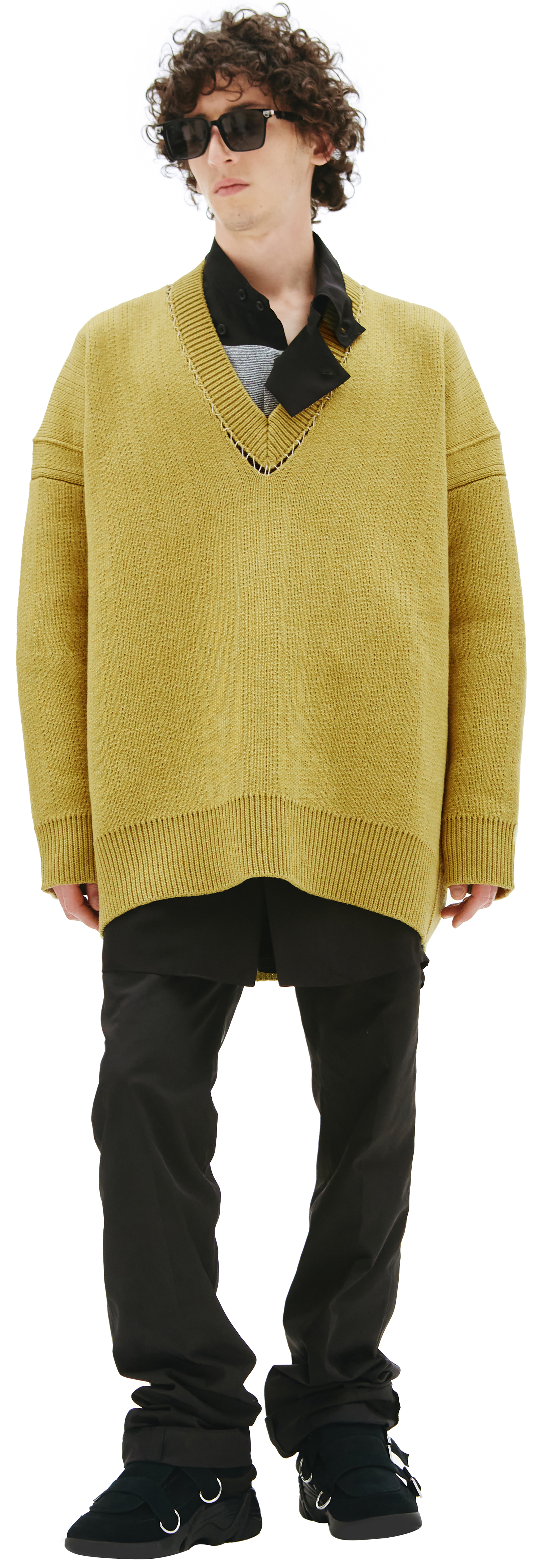 Buy Raf Simons men green v-neck oversize sweater for $1,974 online