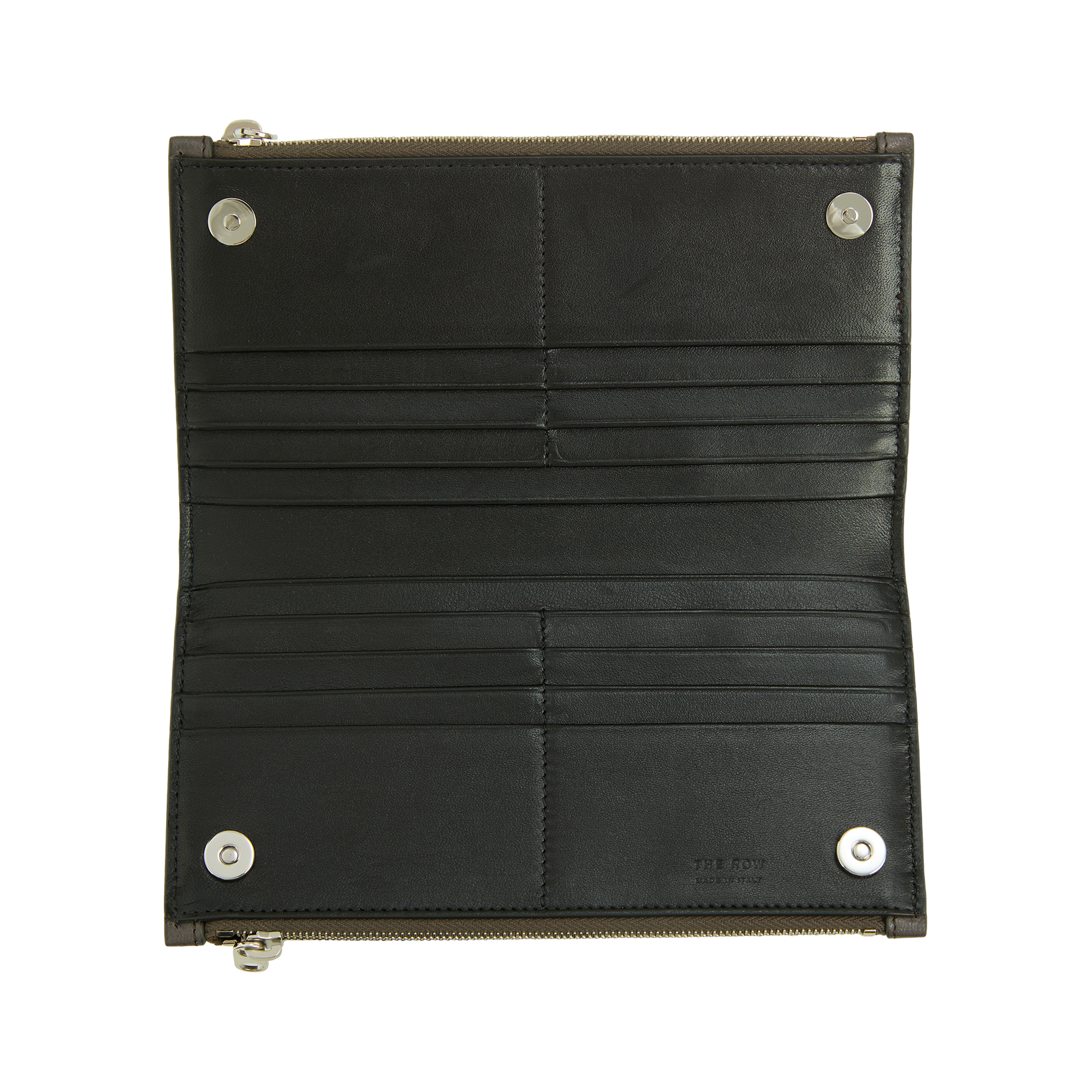The Row Zippered Leather Wallet In Grey