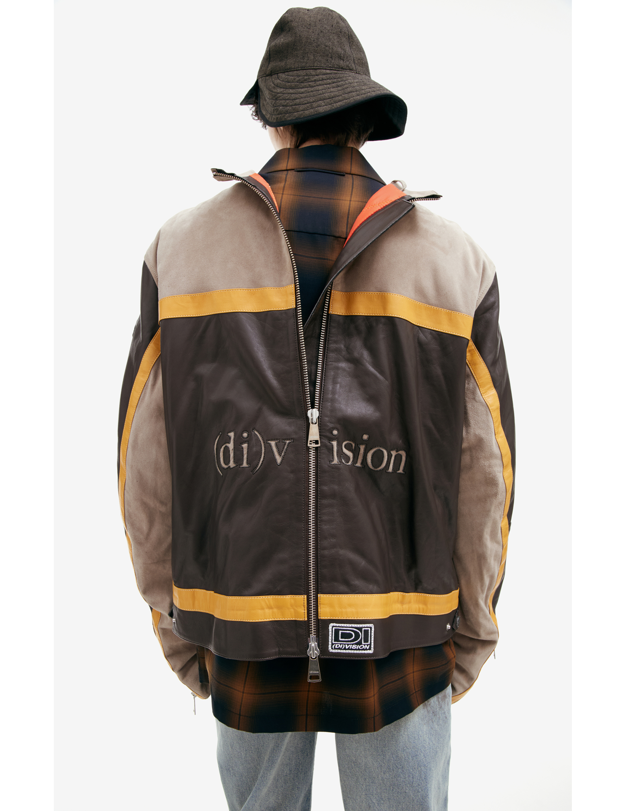 (d)ivision Leather Jacket With Logo In Brown