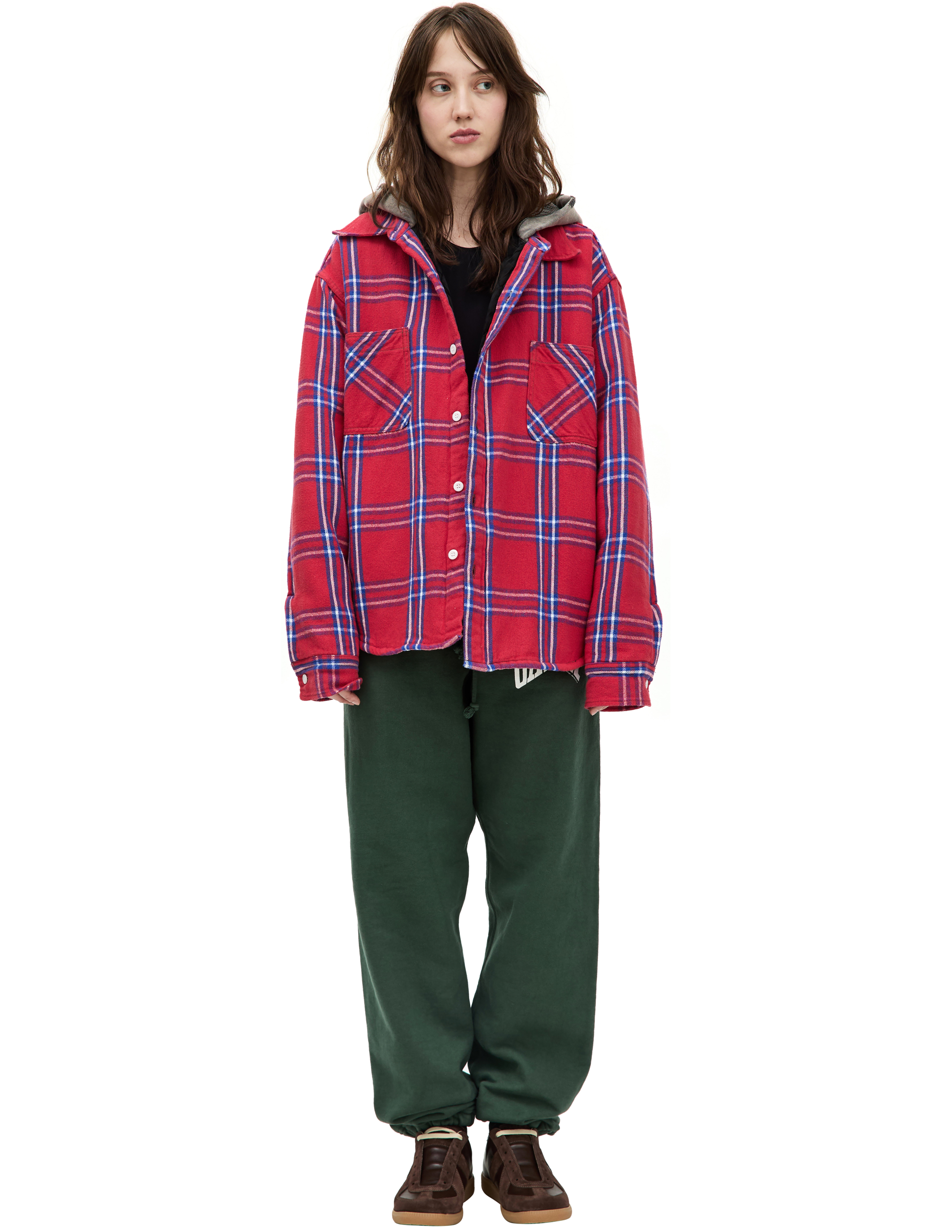 Hooded plaid shirt