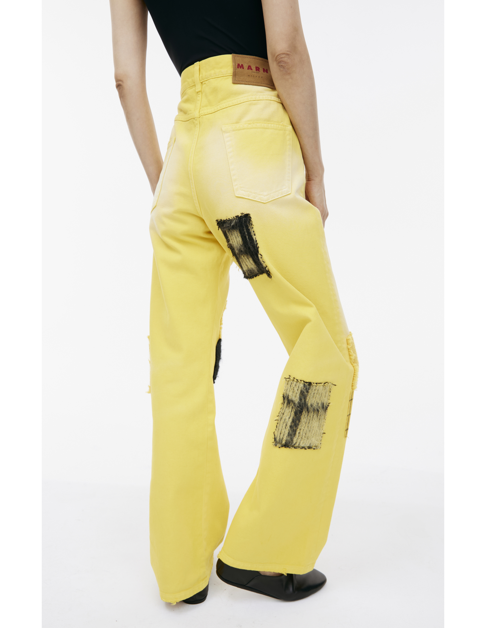 Shop Marni Yellow Jeans With Patches