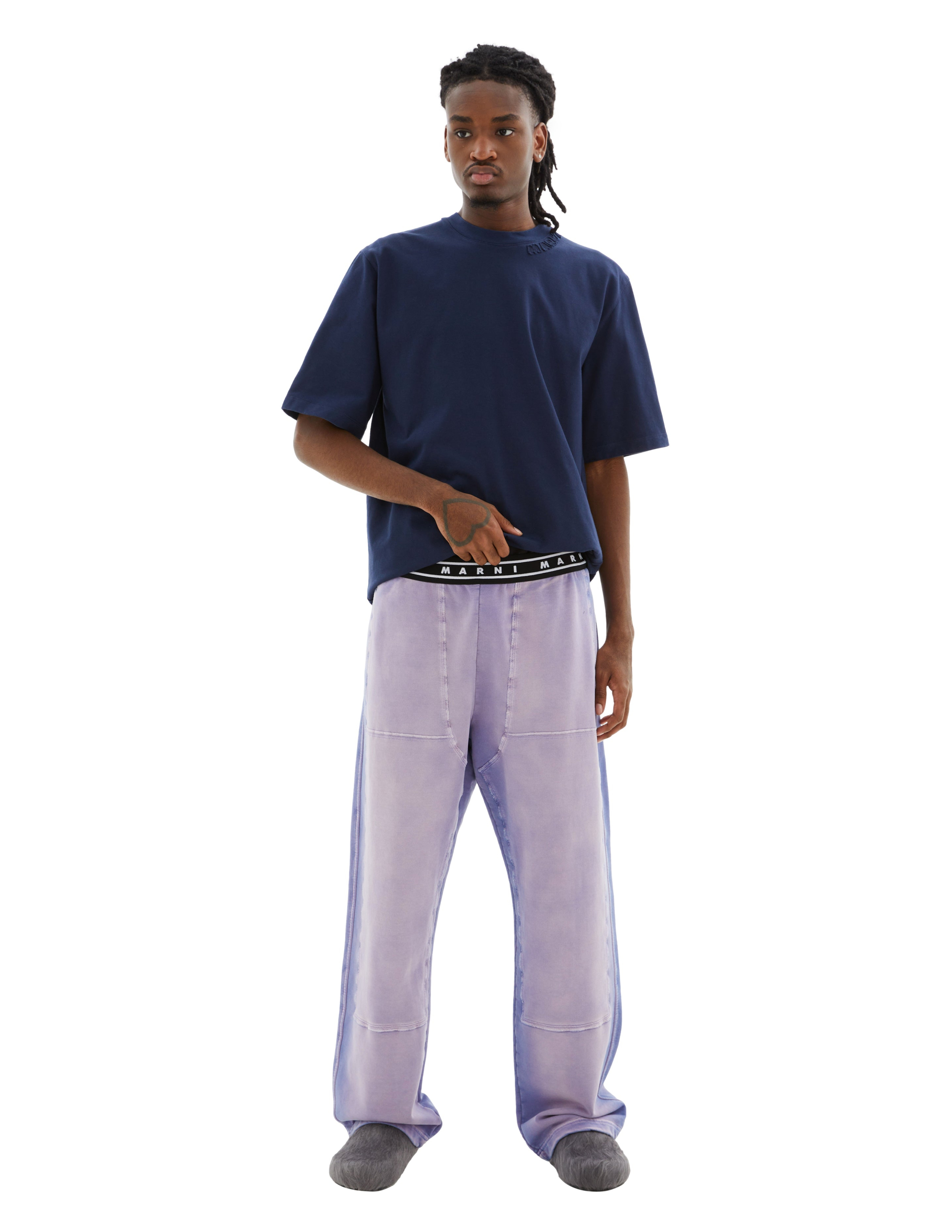 Marni Logo-waistband Trousers In Purple