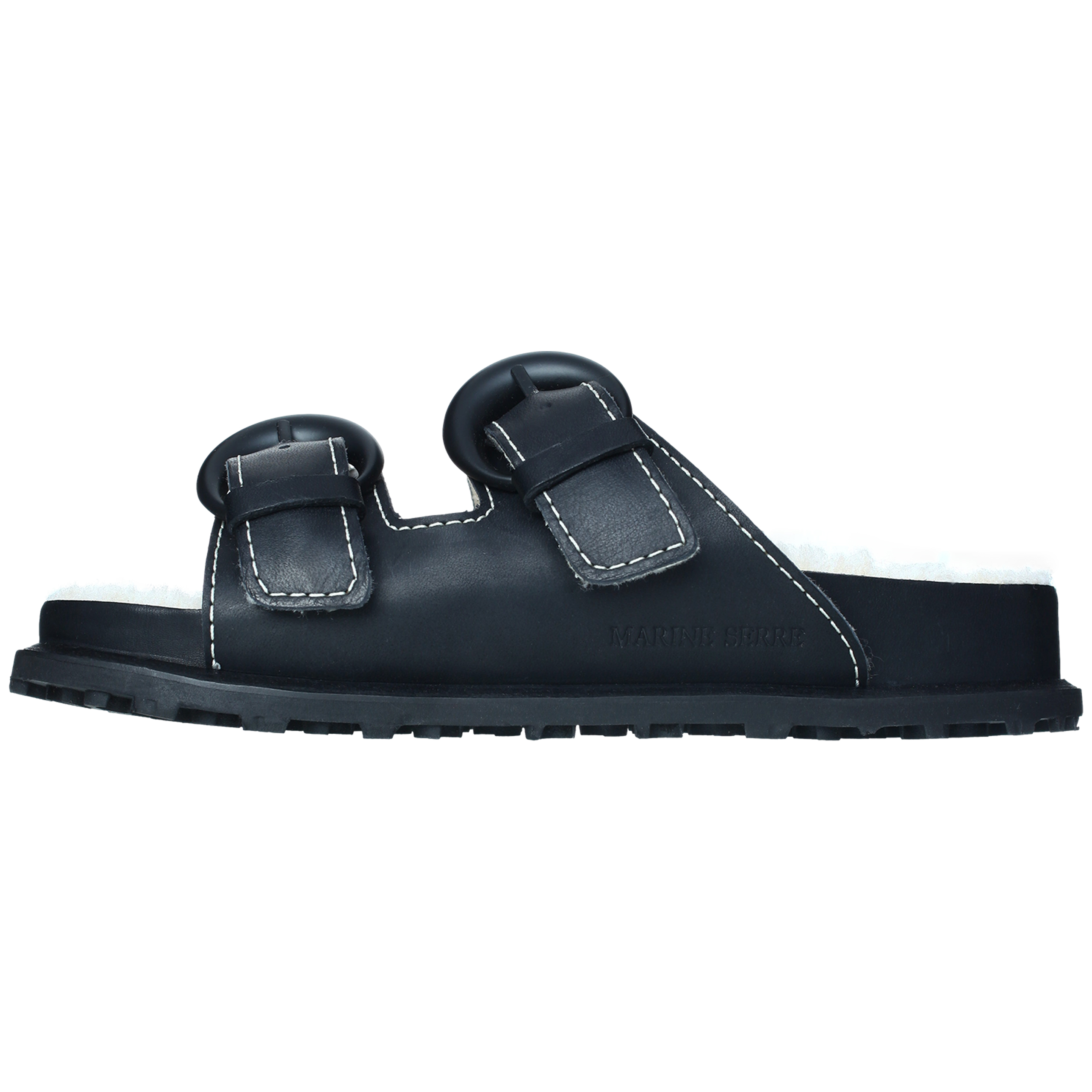 Shop Marine Serre Leather Square Toe Sandals In Black