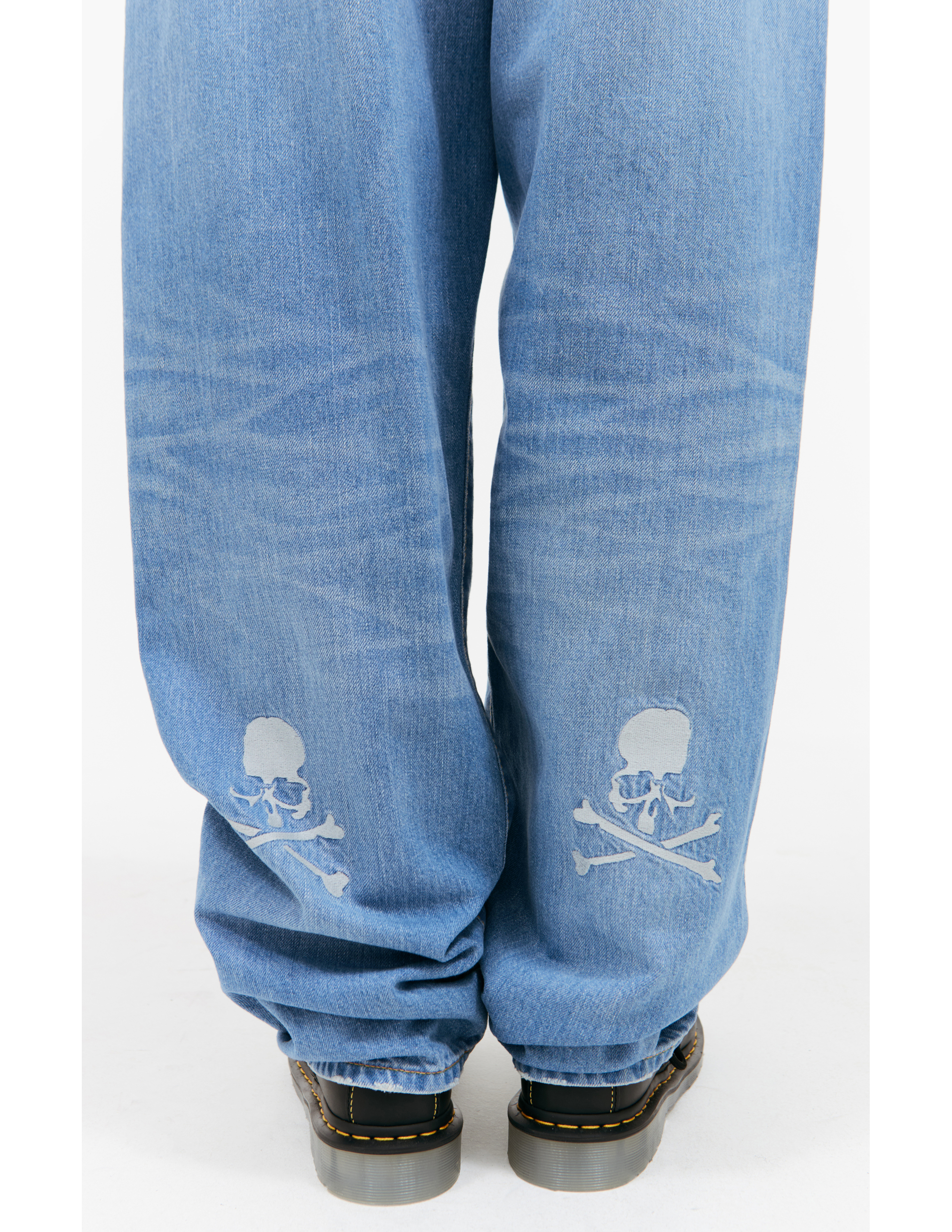 Shop Mastermind Japan Patched Wide Leg Jeans In Blue