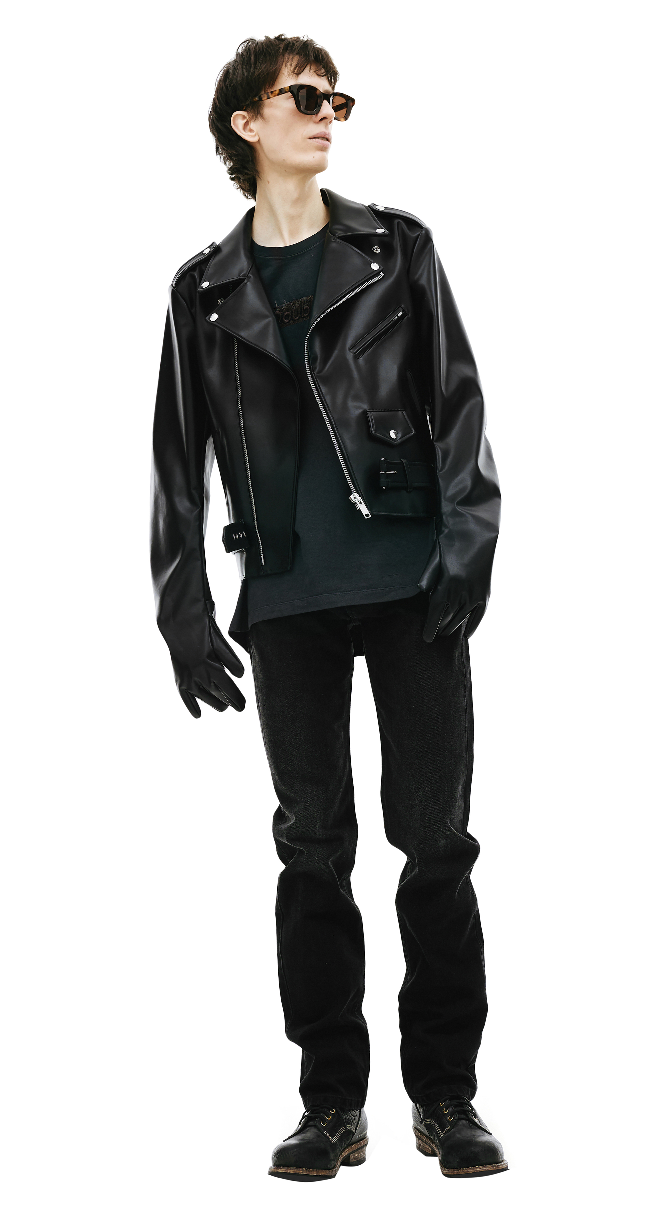 Buy Doublet men black glove sleeve rider's leather jacket for