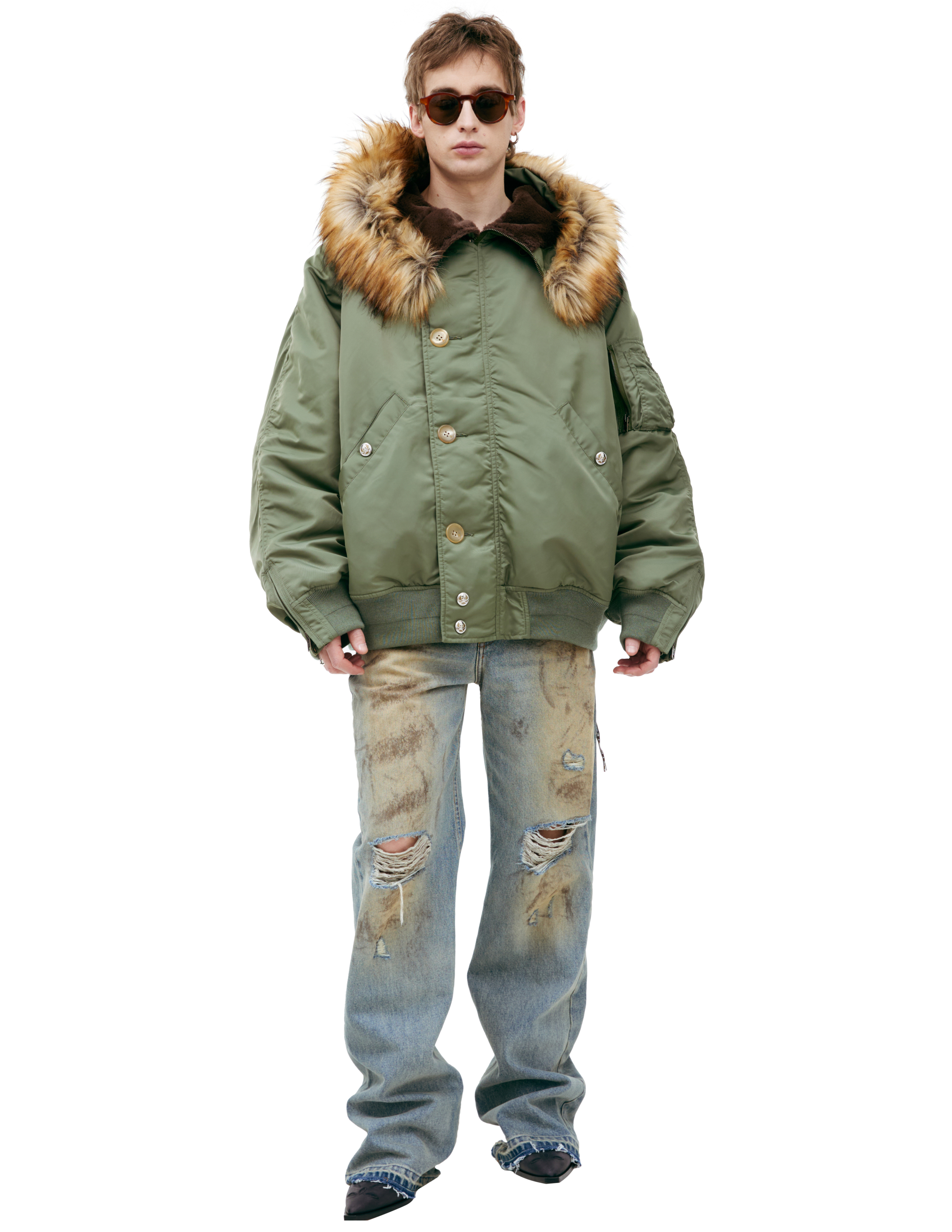 Mastermind Japan Bomber With Furry Hood In Khaki