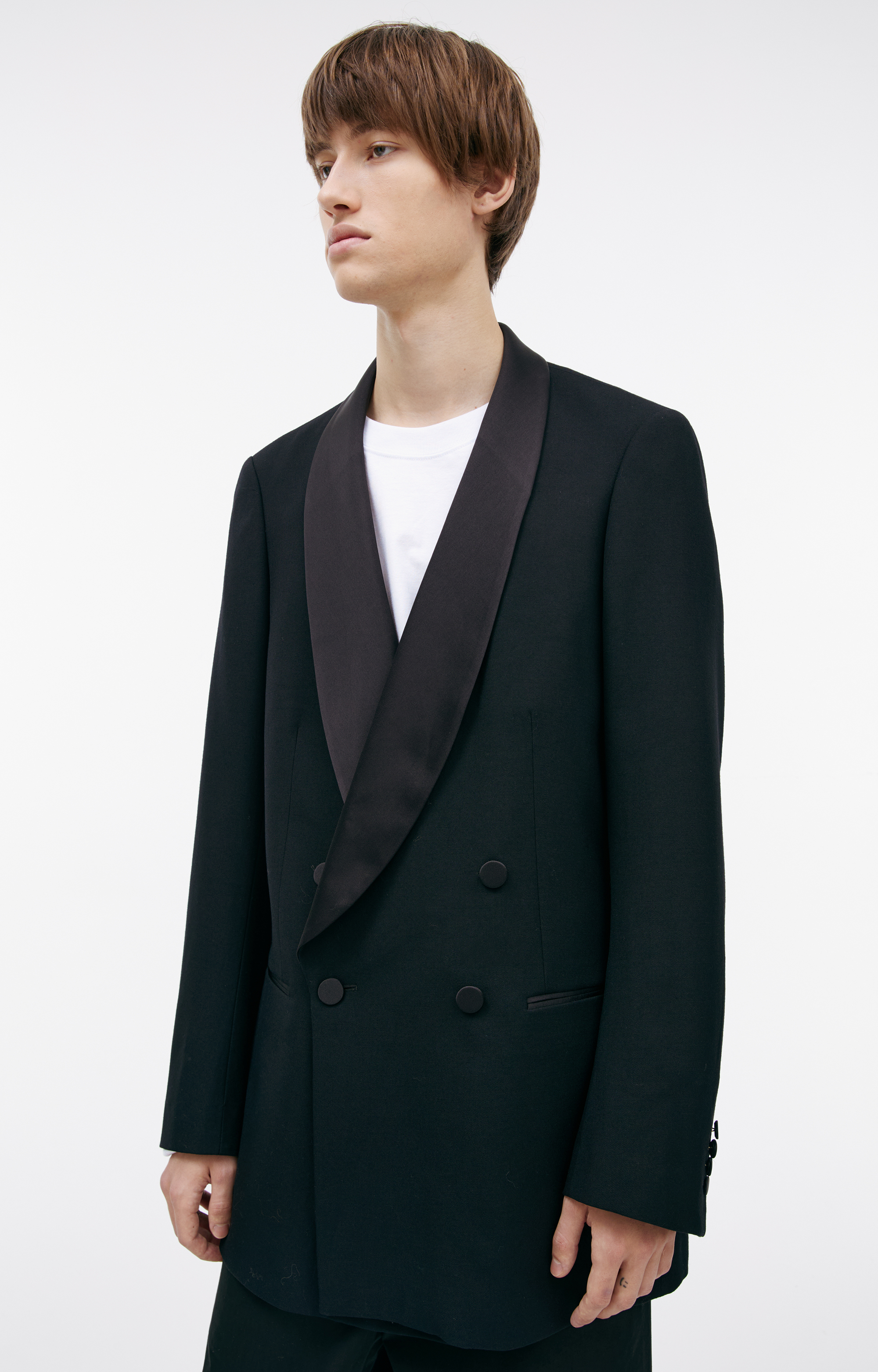 Buy Dries Van Noten men black blazer with silk collar for $614