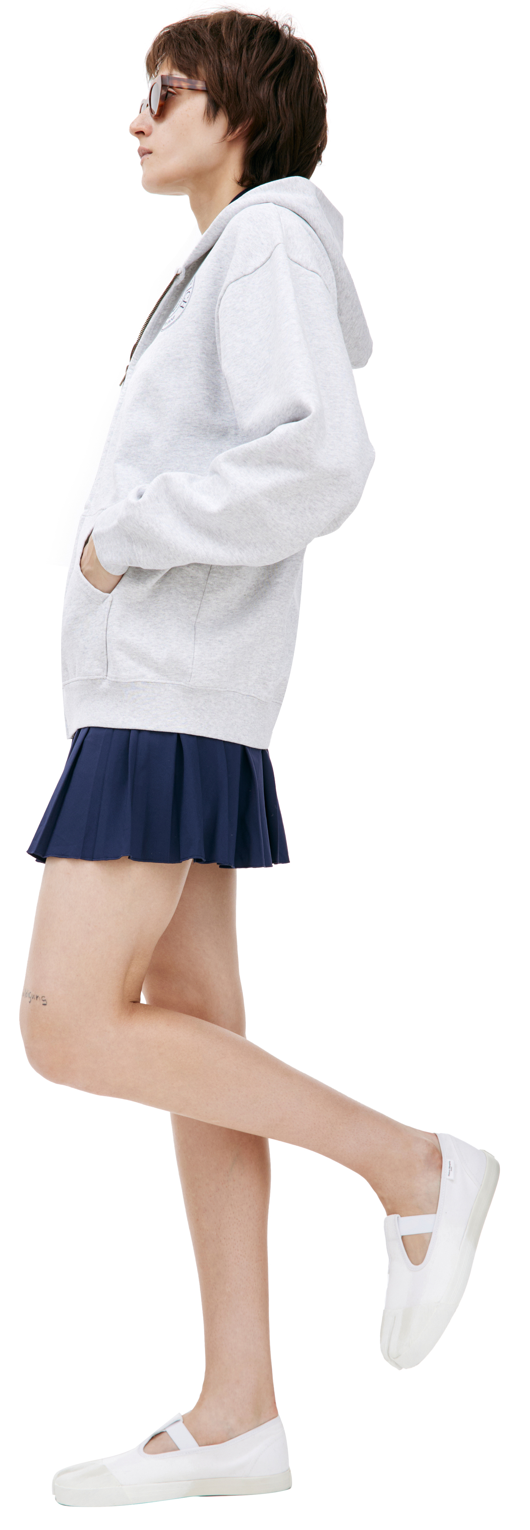 Buy SPORTY & RICH women grey zippered hoodie with logo for