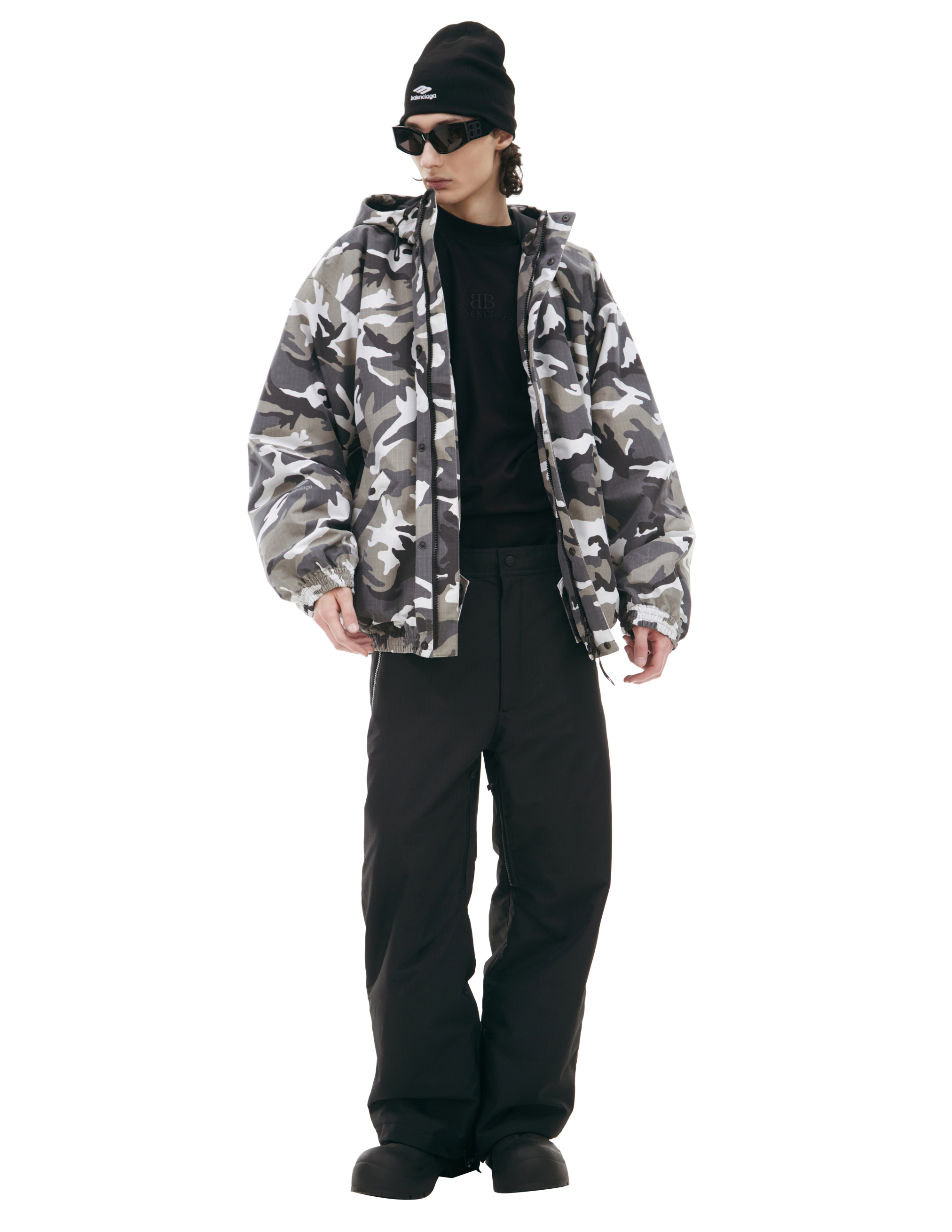 Balenciaga Camouflage Hooded Jacket In Grey