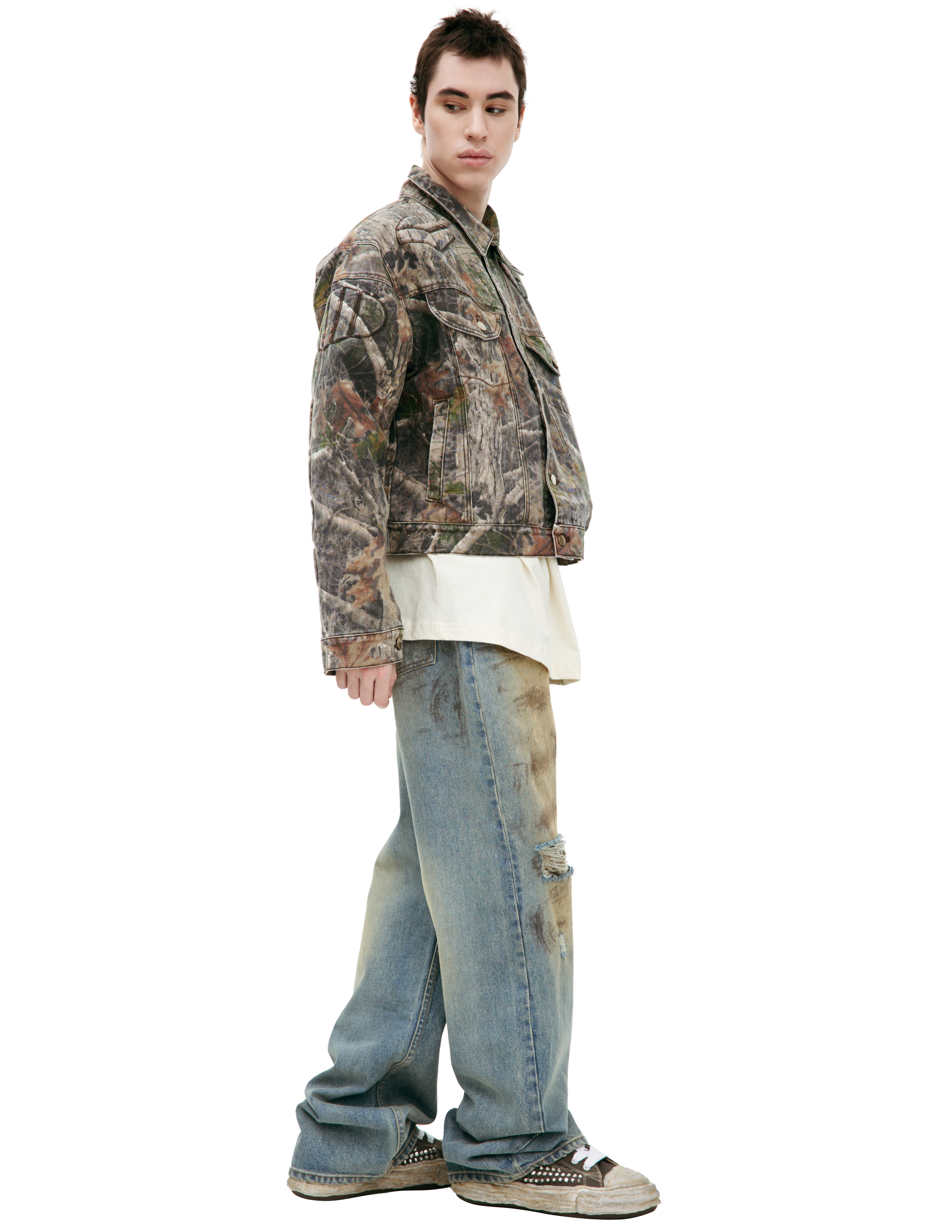 Satoshi Nakamoto Monoprint Denim Jacket In Green