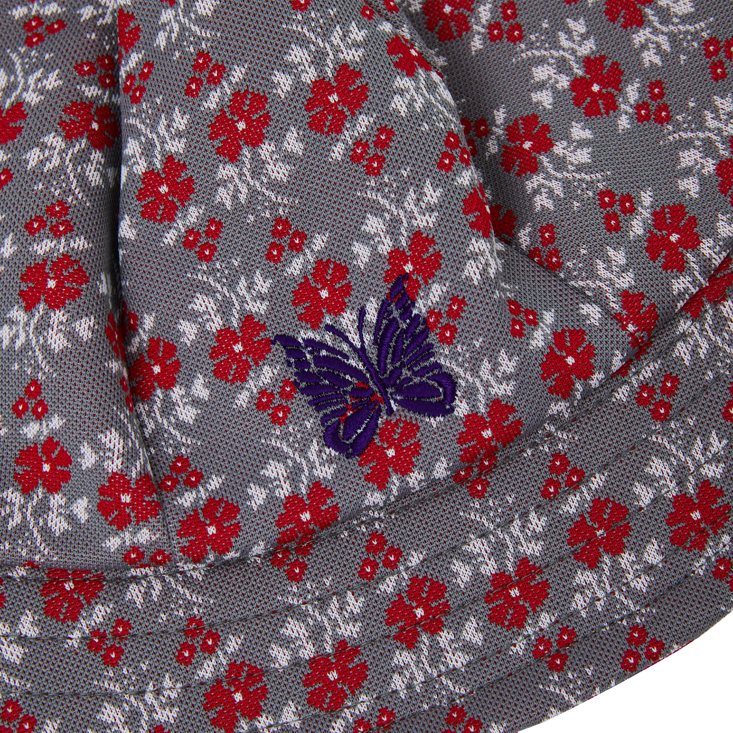 Needles Logo-embroidered Flower-print Bucket Hat In Grey
