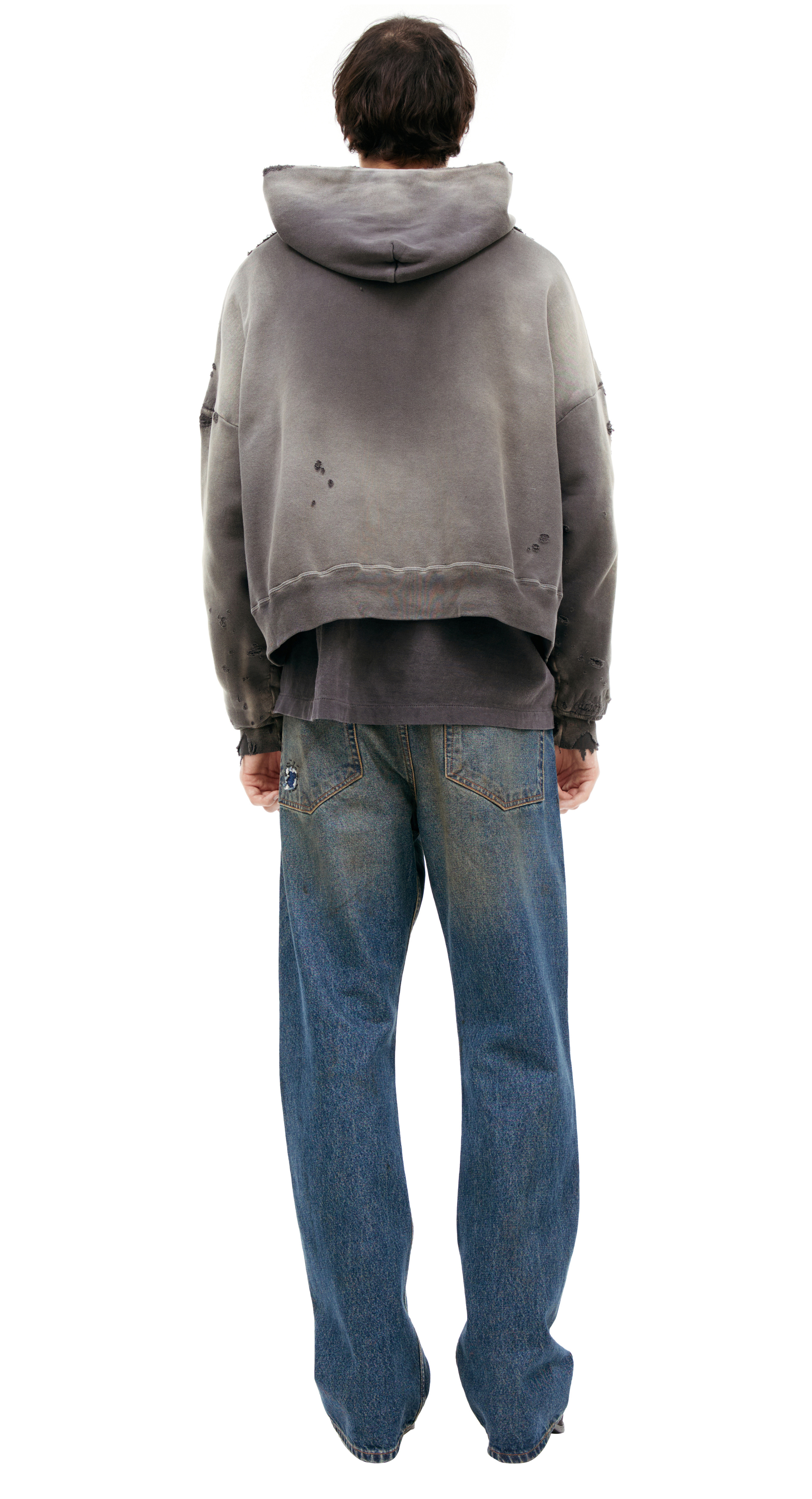 @mnx_aa Buy Saint Mxxxxxx men grey ripped hoodie with zipper for