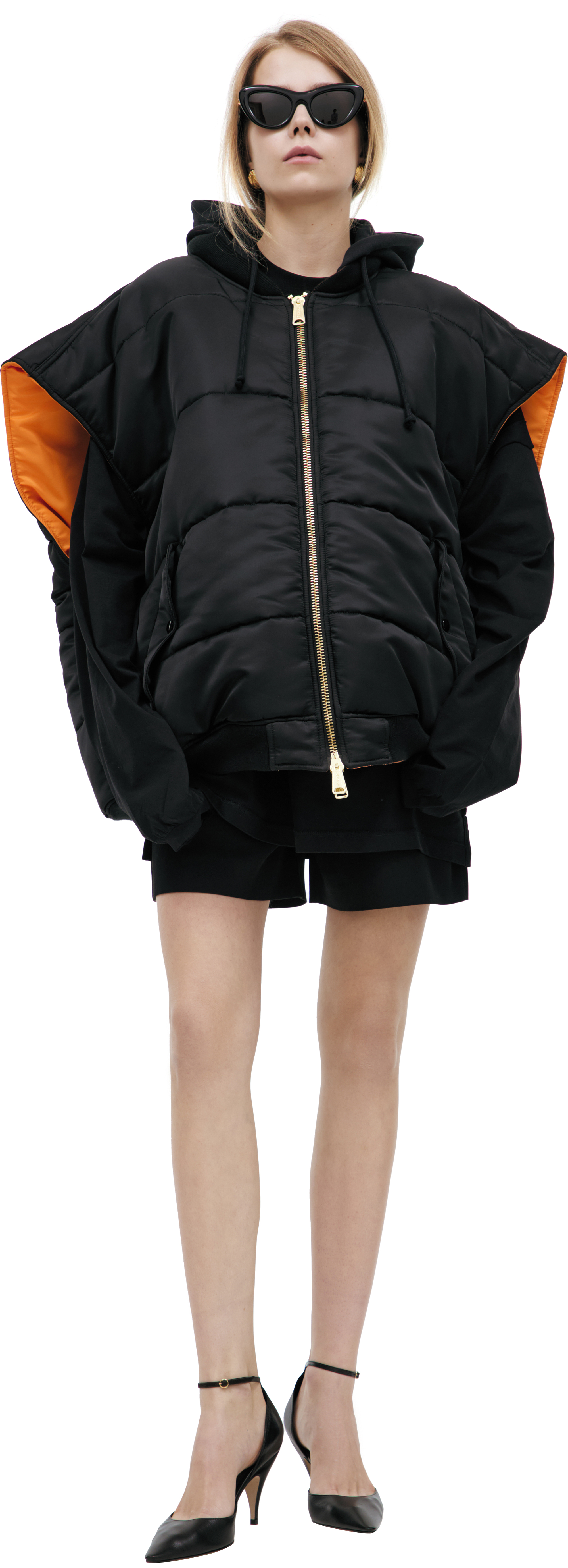 Buy VETEMENTS women black reversible bomber vest with hood for