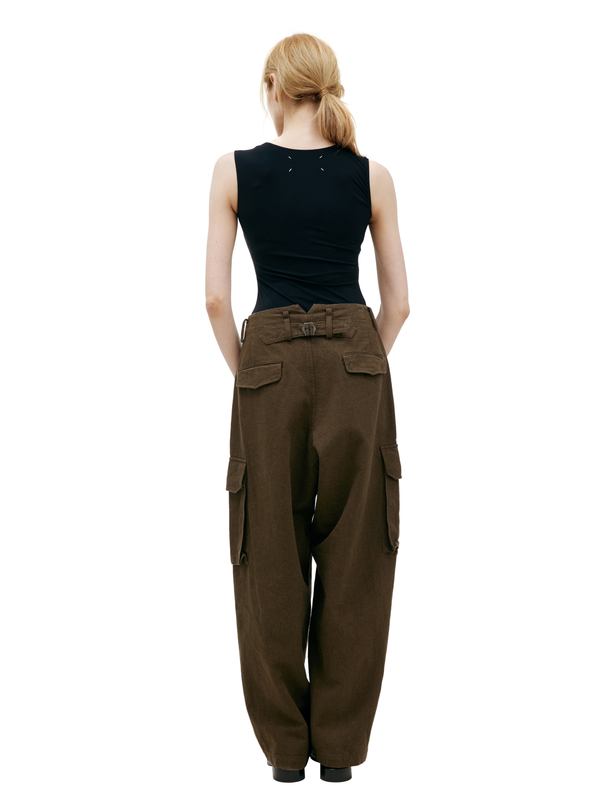 Y's Linen Cargo Trousers In Khaki
