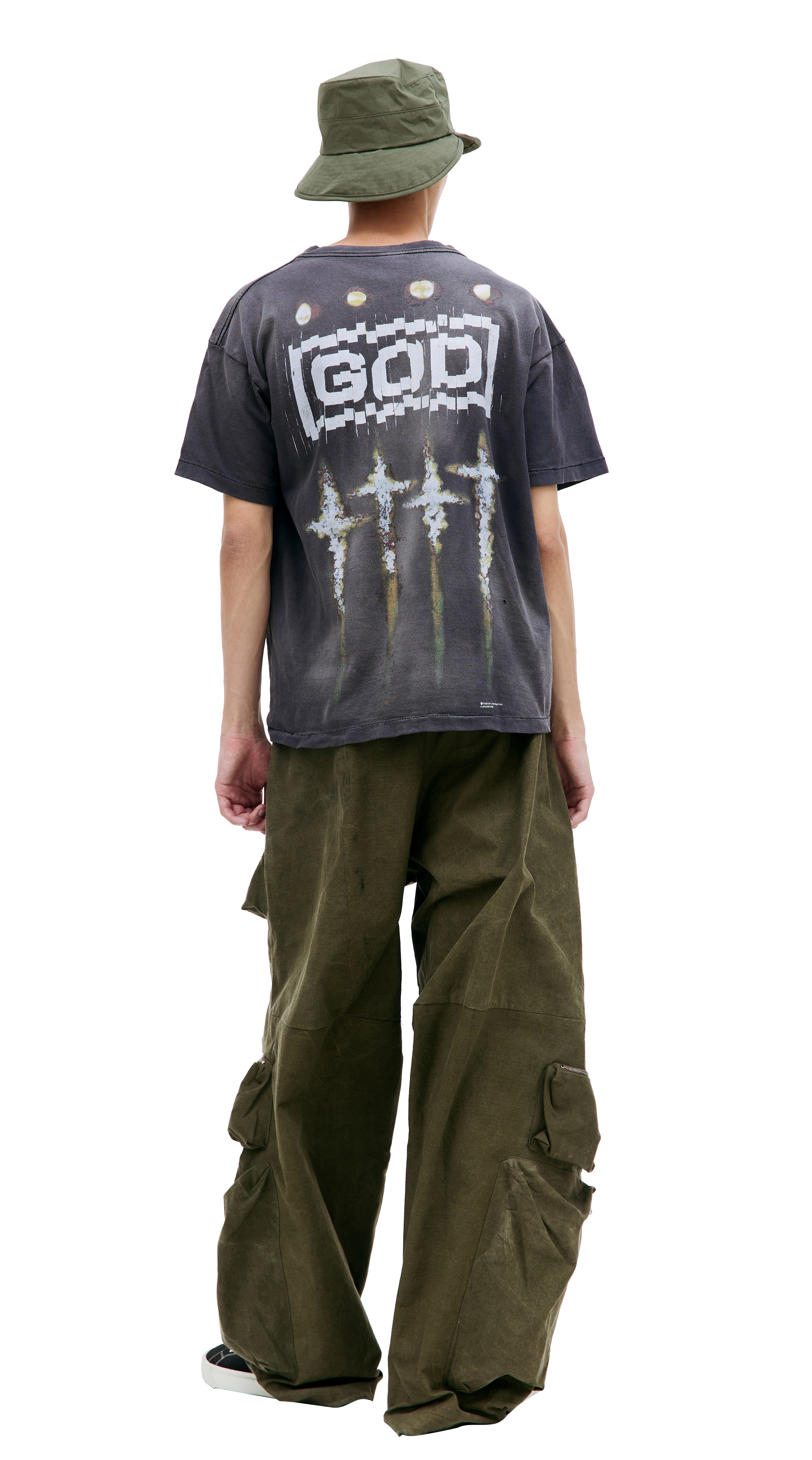 Buy Saint Michael men grey 'god' printed t-shirt for $540 online