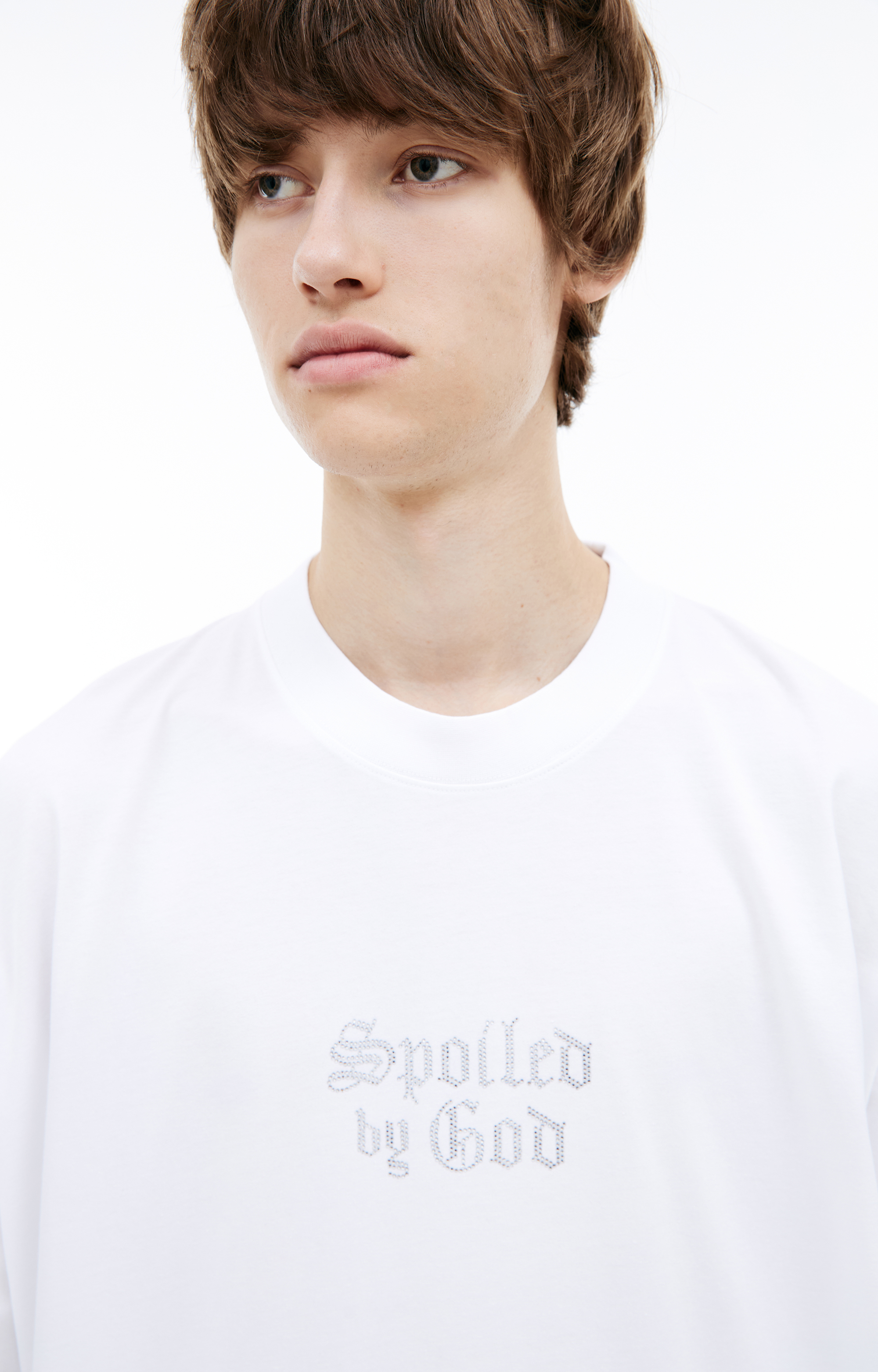 Buy VETEMENTS men white 'spoiled by god' t-shirt for $358 online
