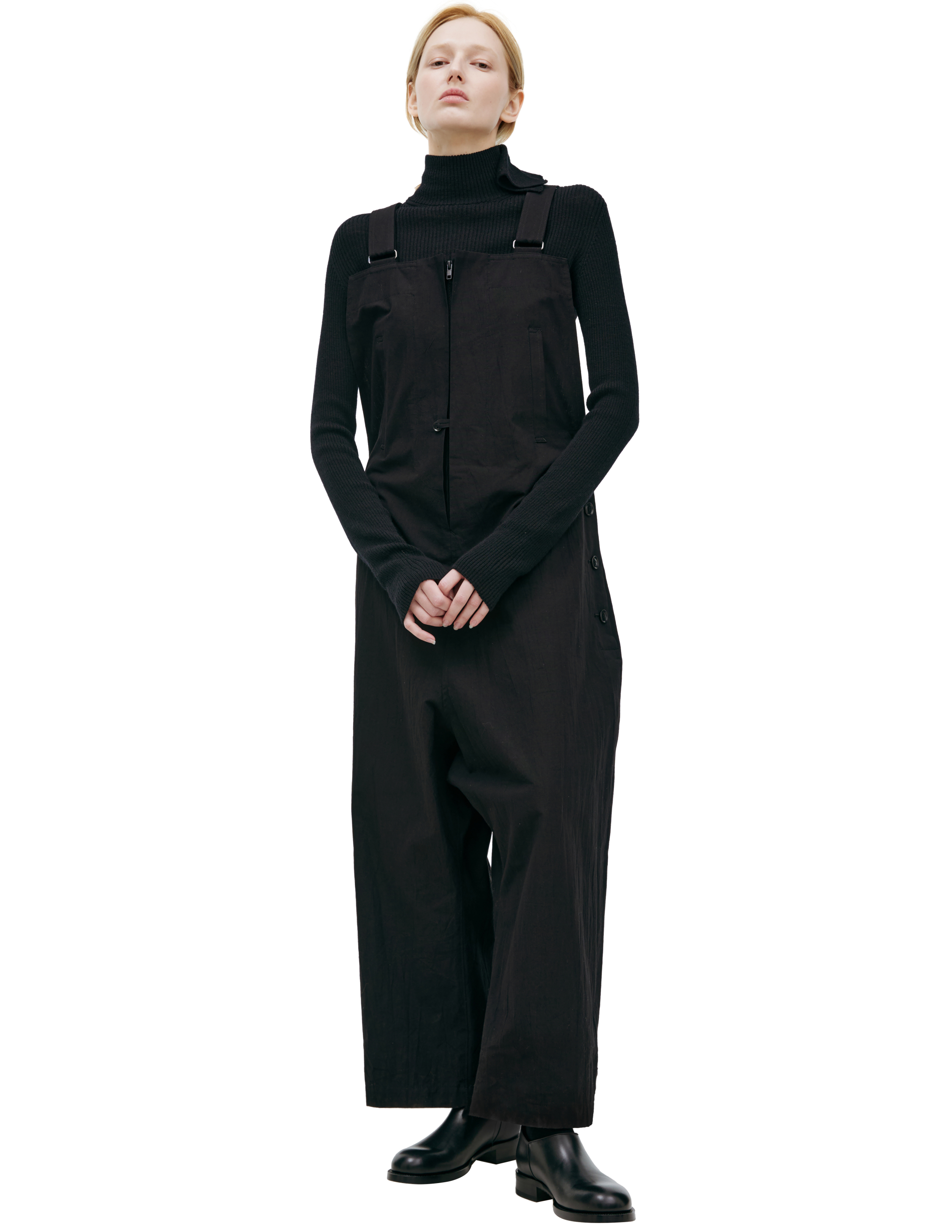 Y'S ZIPPERED DENIM JUMPSUIT