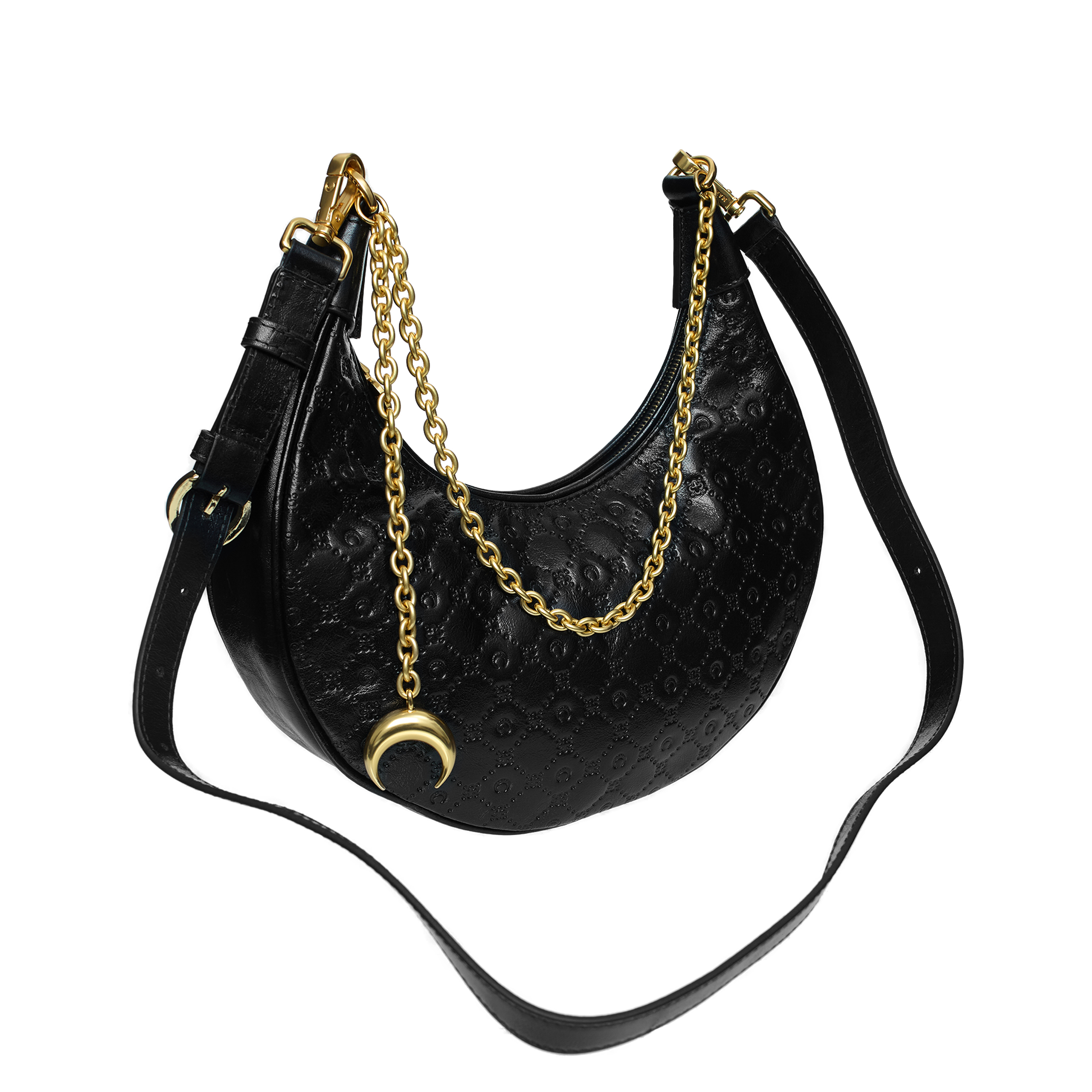 Marine Serre Leather Bag With Chain In Black
