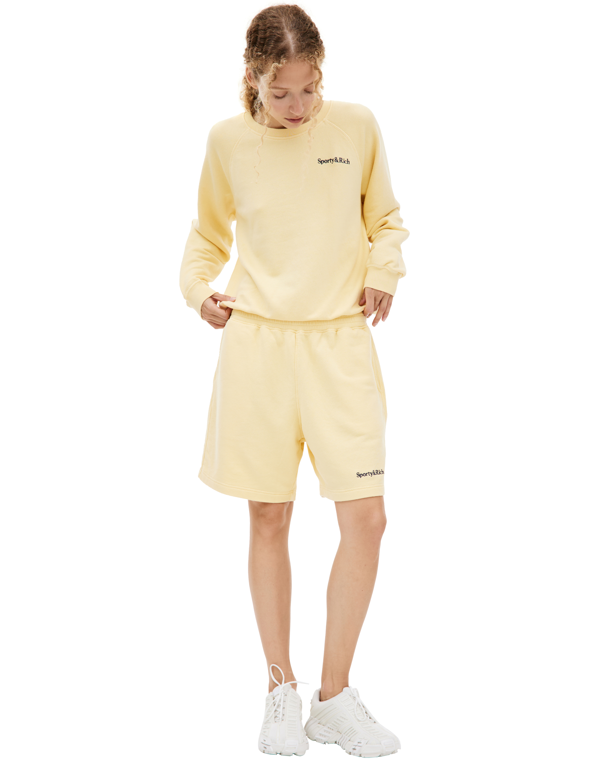 Shop Sporty And Rich Embroidered Logo Shorts In Yellow