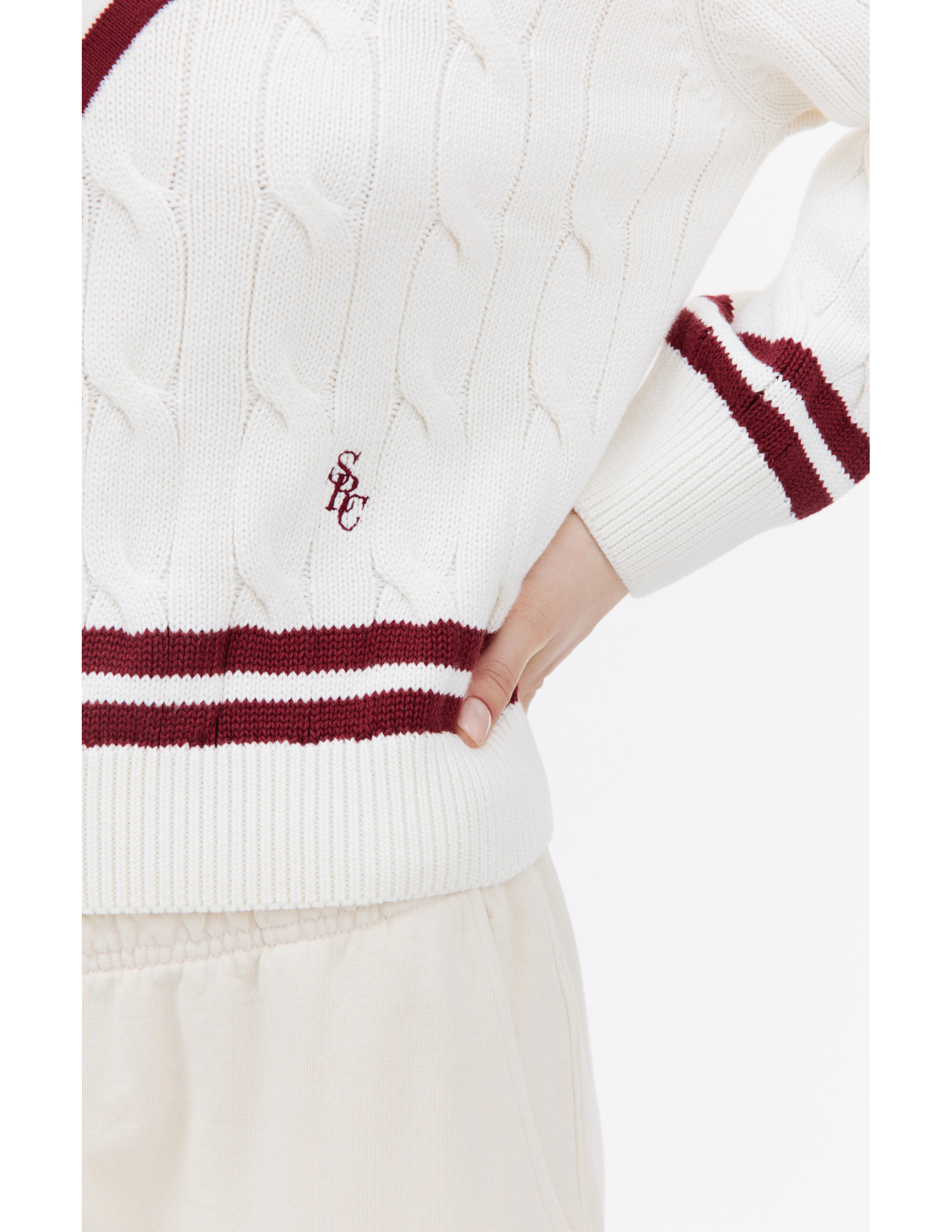 Shop Sporty And Rich Src Logo V-neck Sweater In Beige
