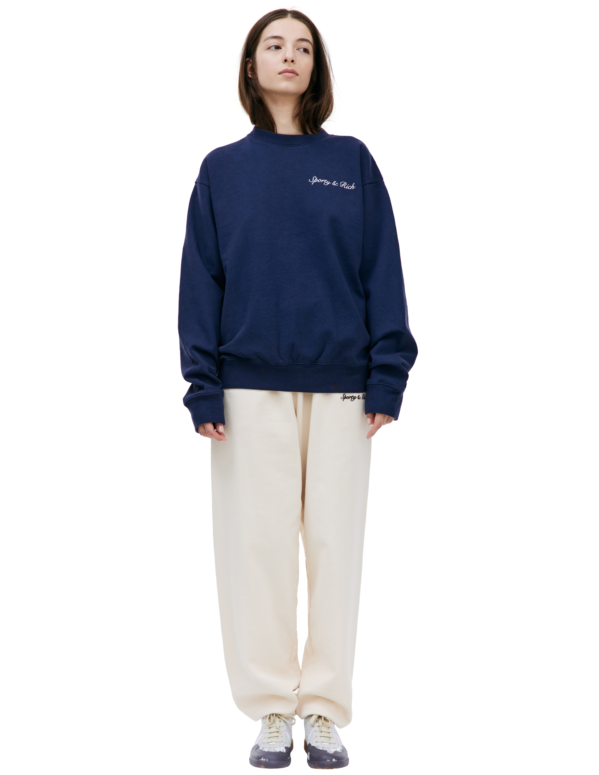 Shop Sporty And Rich 'syracuse' Cotton Sweatshirt In Navy Blue