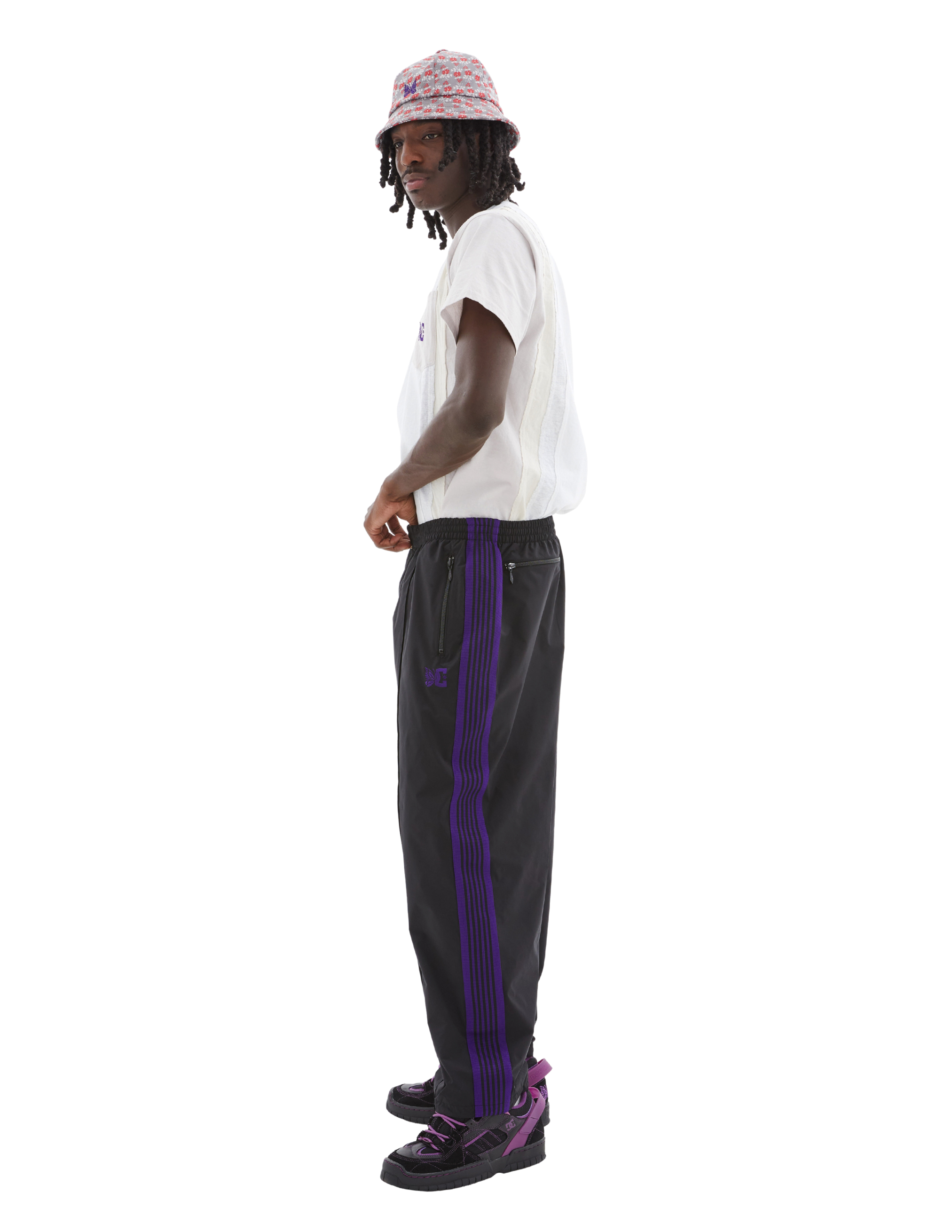 Needles Black Trousers With Stripes In Black