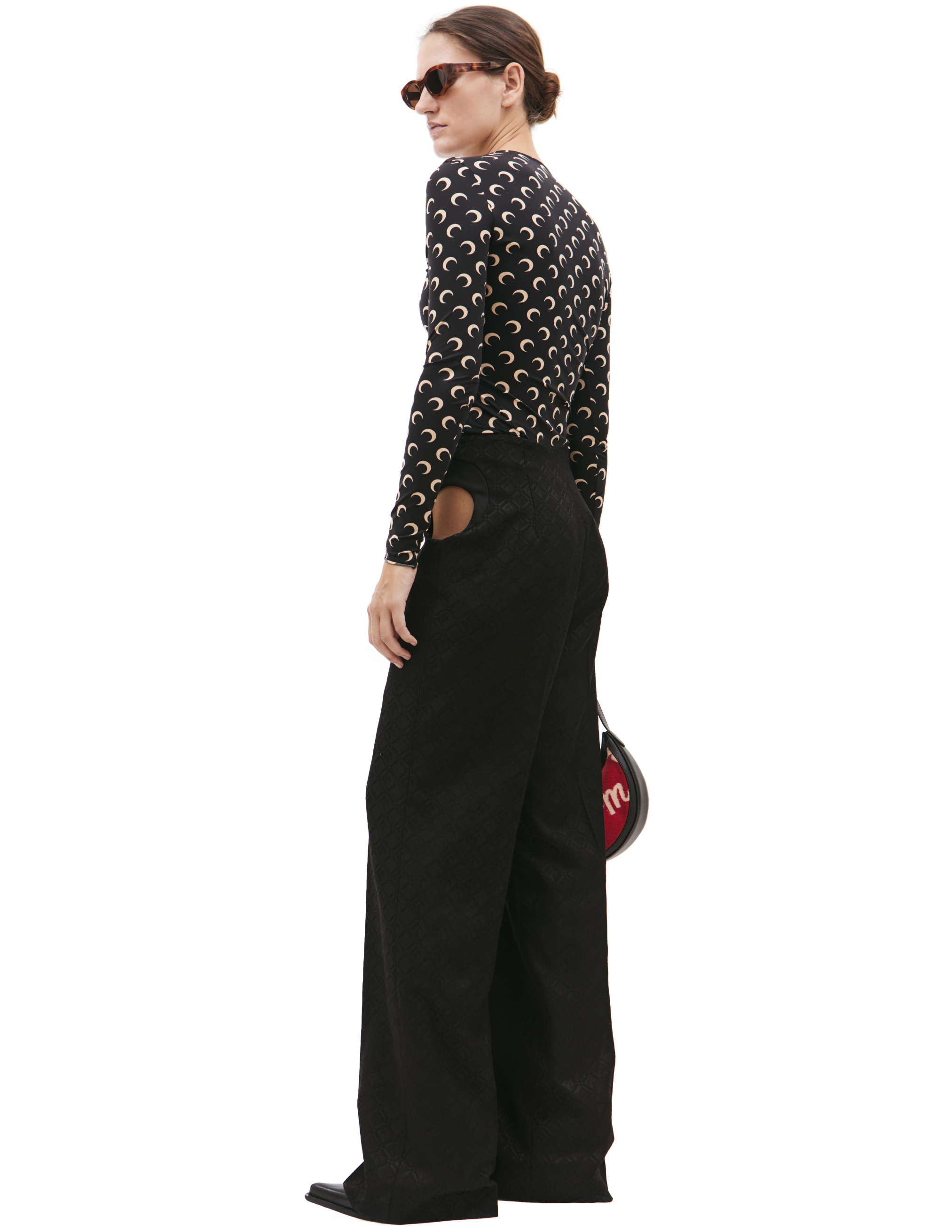 Shop Marine Serre Straight-leg Pants With Cut-out Detailing In Black