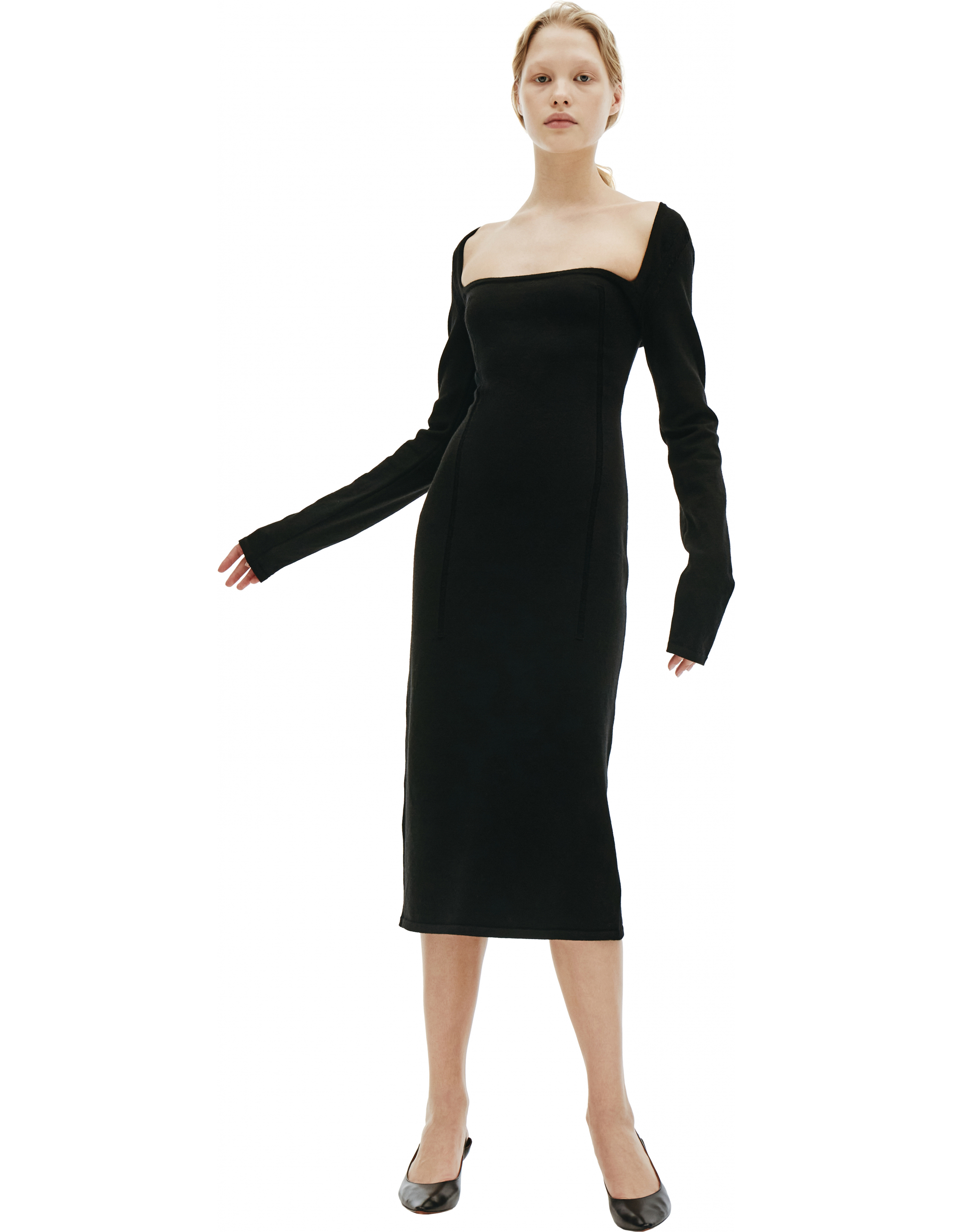 Ann Demeulemeester Black Wool Elongated Dress