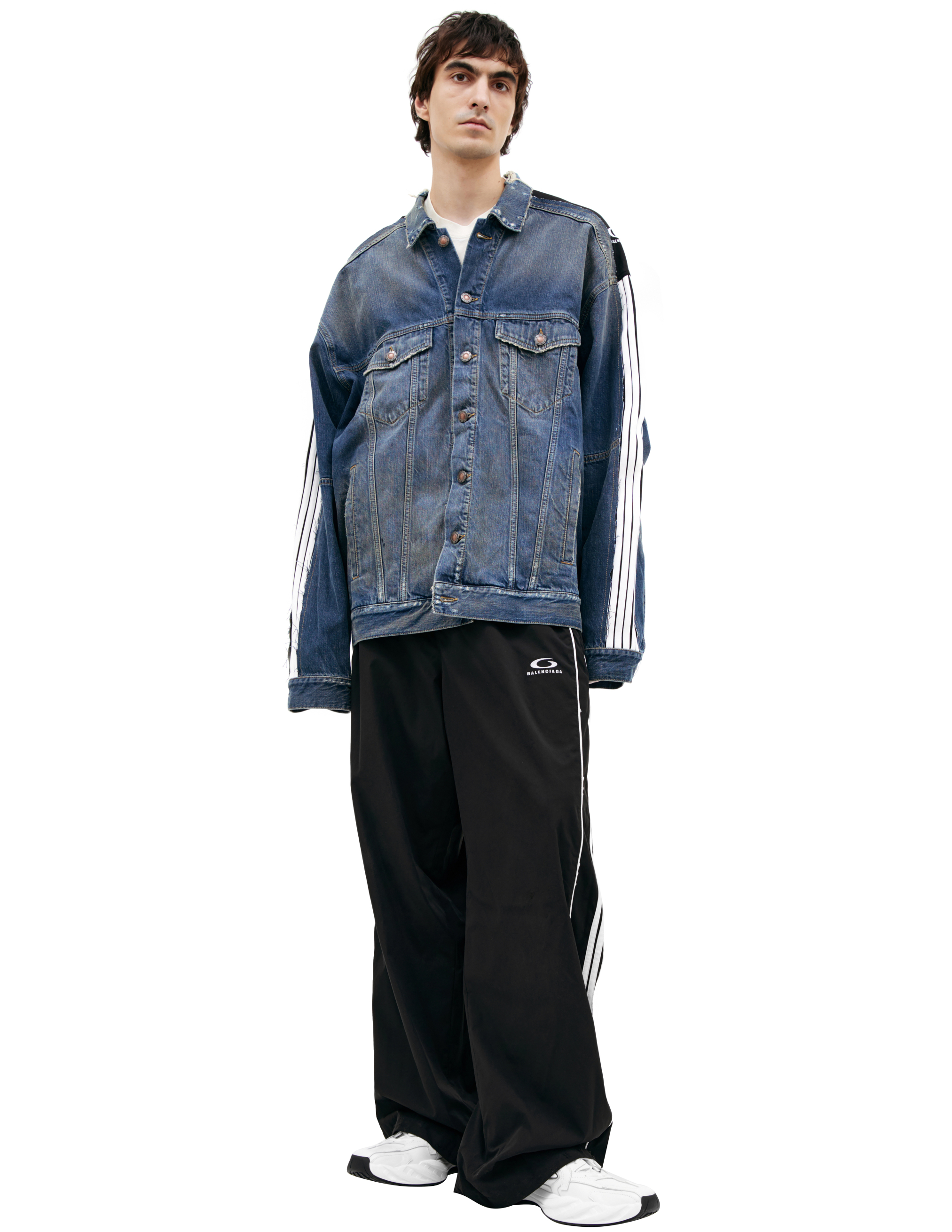 Balenciaga Denim Jacket With Stripes In Gold