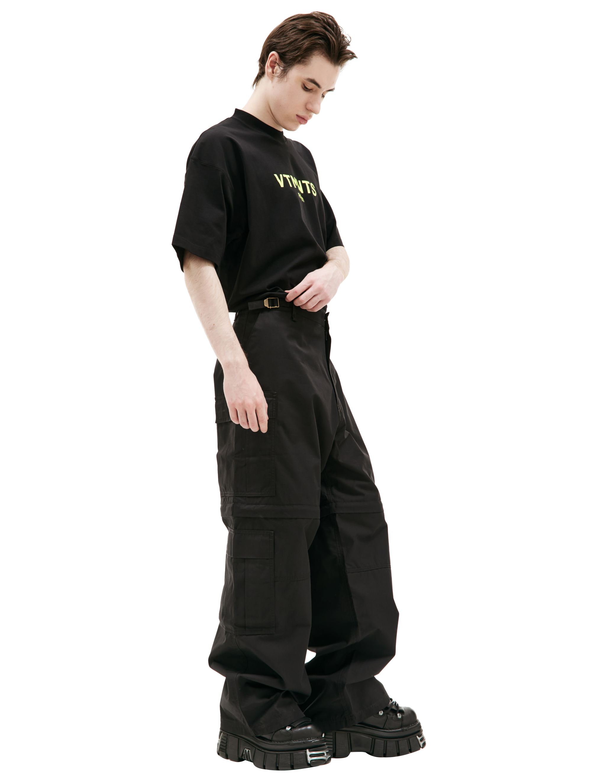 Shop Vtmnts Black Detachable Leg Cargo Trousers