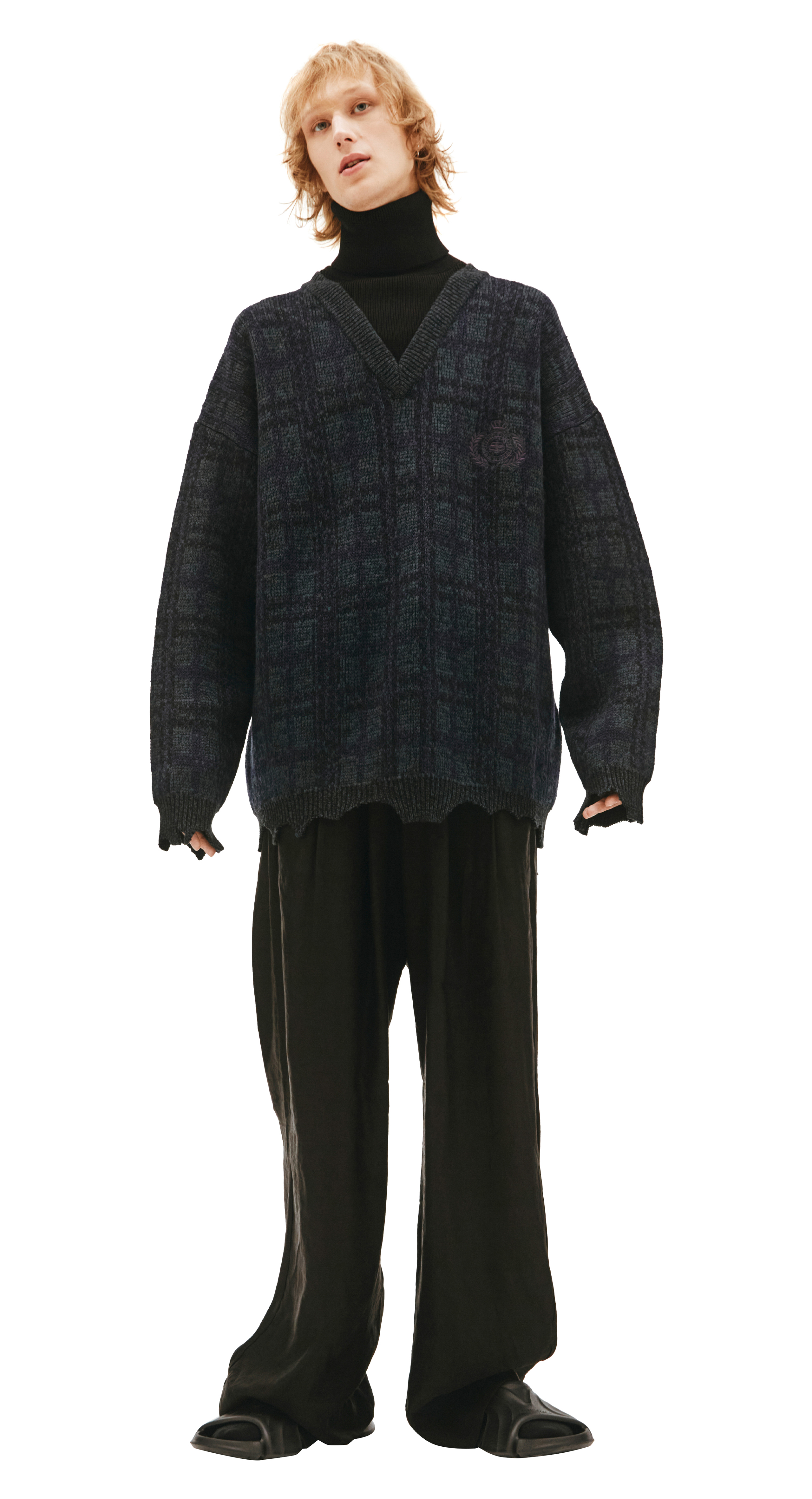 Buy Balenciaga men multicolor grey & black logo sweater for