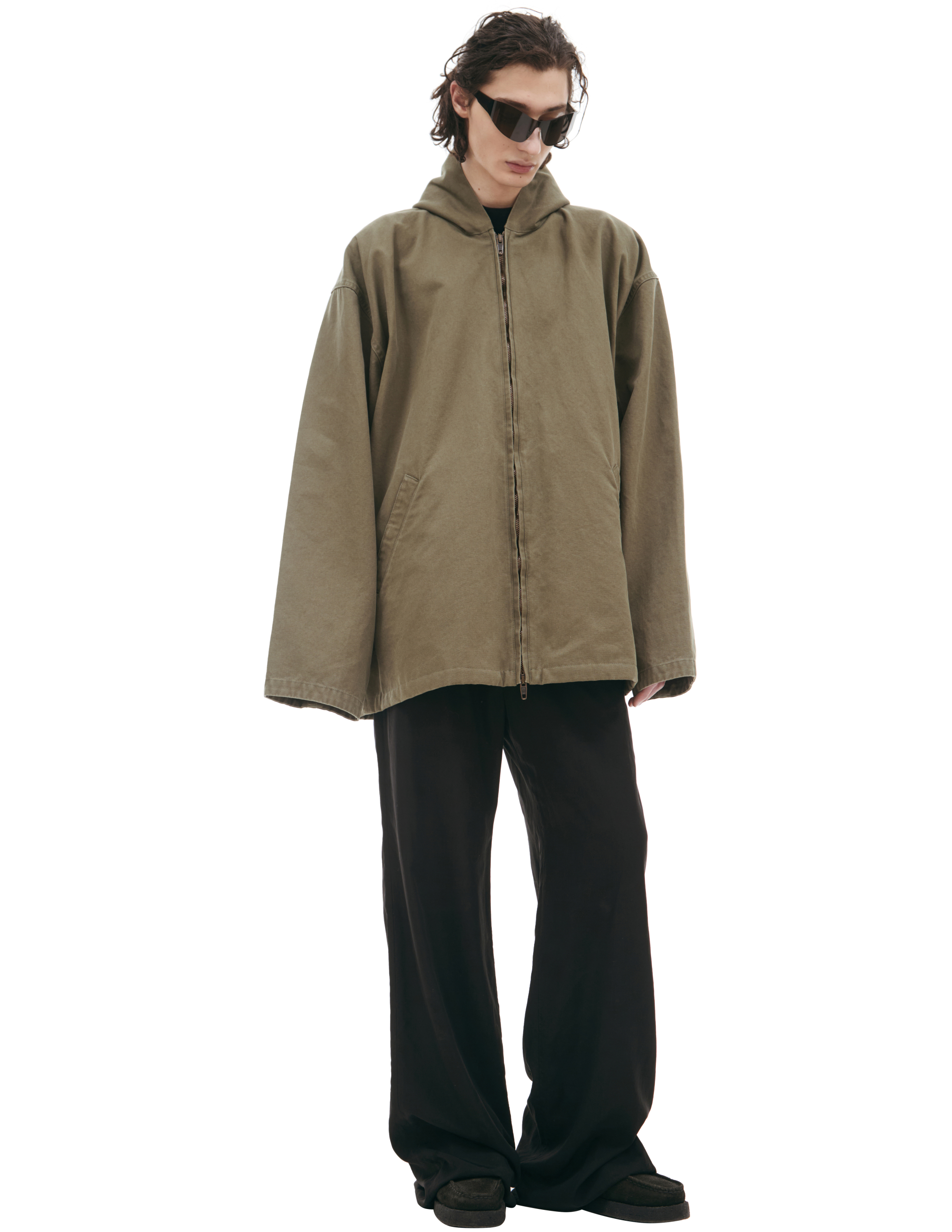 Balenciaga Khaki Hooded Jacket In Khaki
