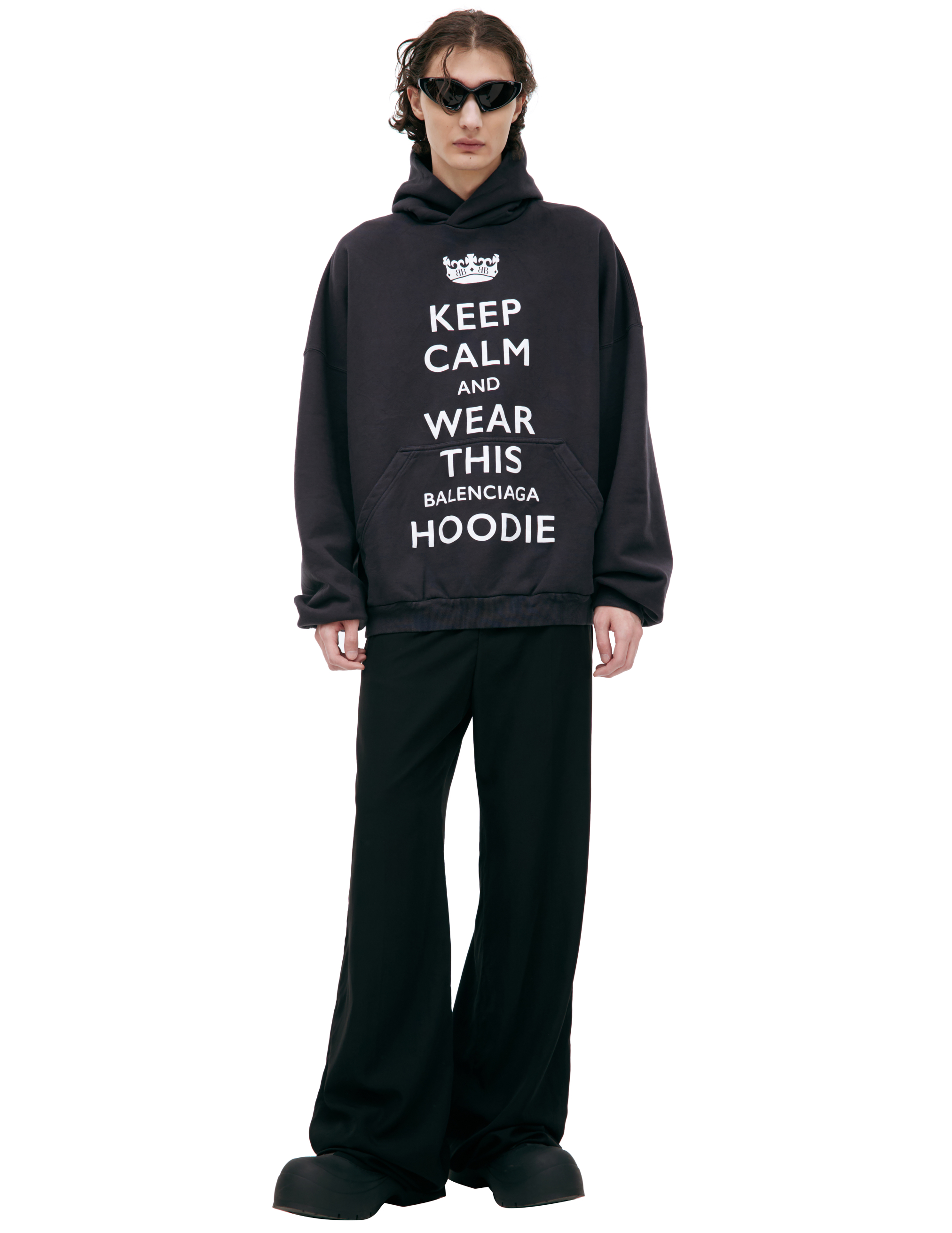 Balenciaga 'keep Calm' Hooded In Black