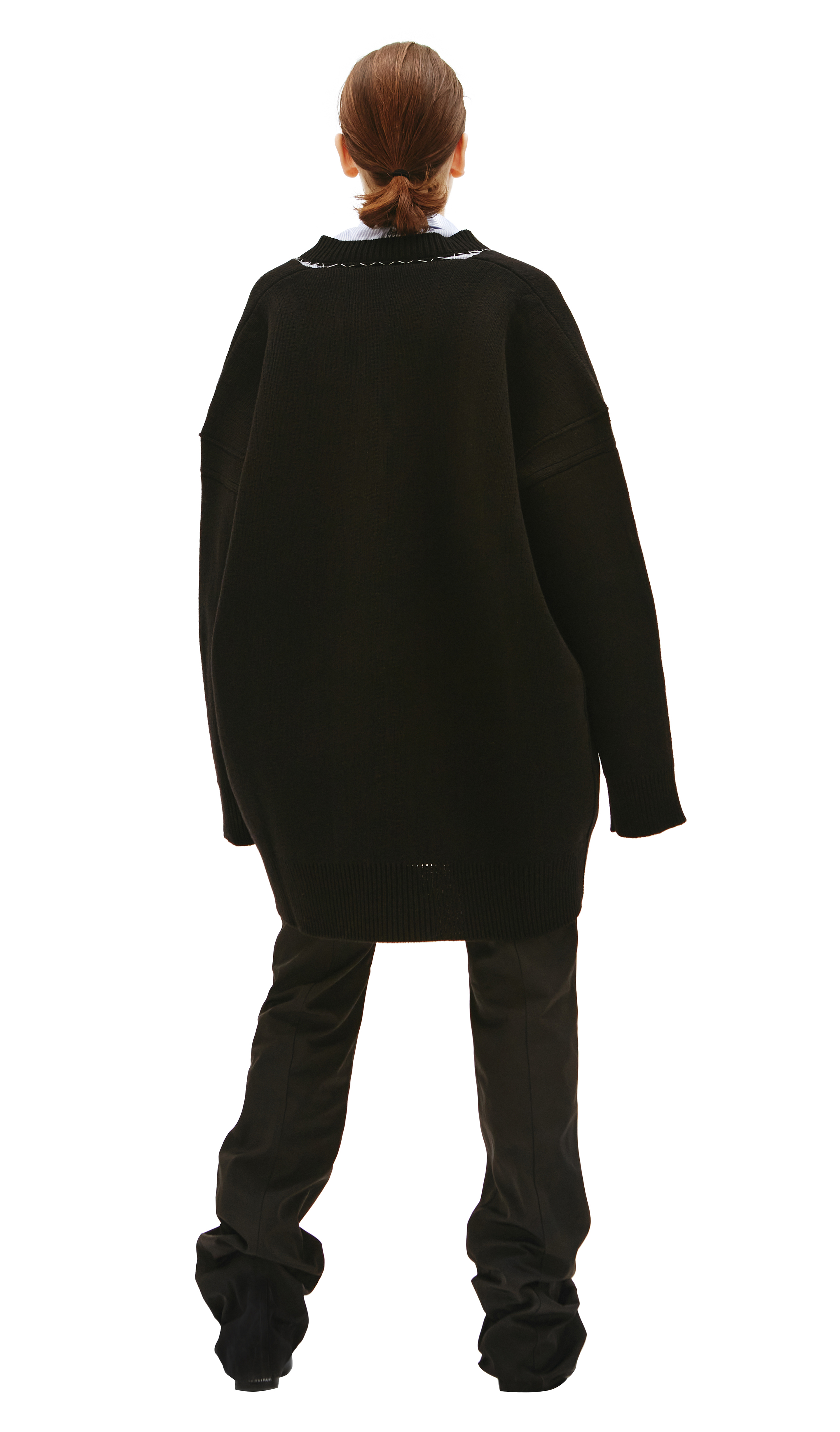 Buy Raf Simons women black v-neck oversize sweater for $2,820