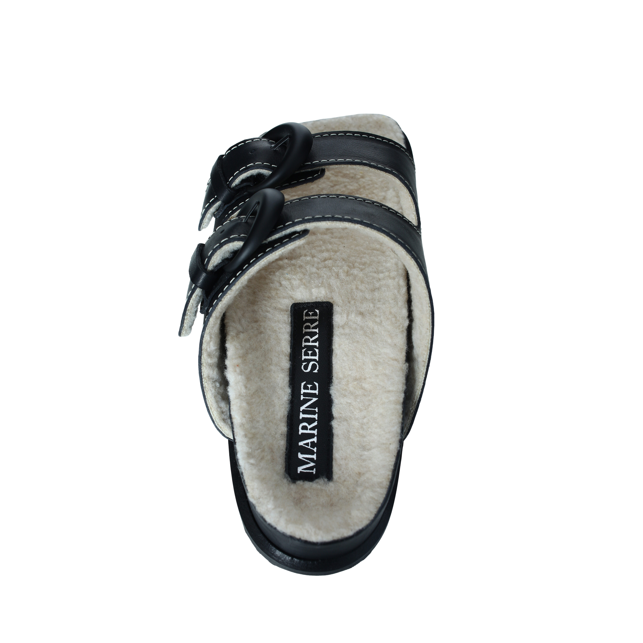 Shop Marine Serre Leather Square Toe Sandals In Black