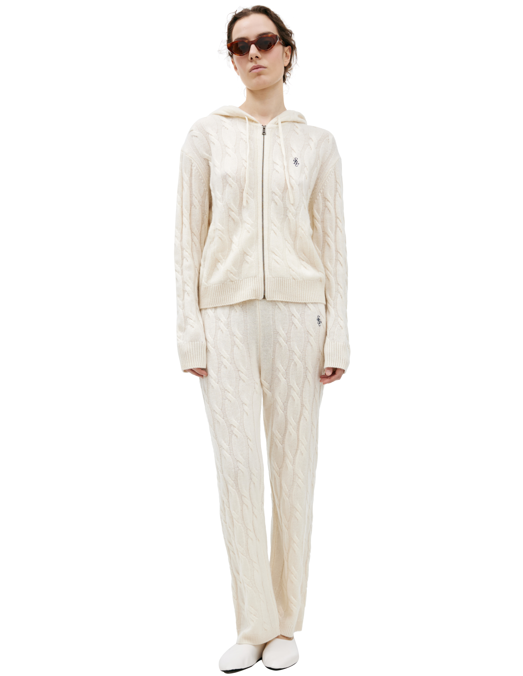 Sporty And Rich Cashmere Knit Hoodie In Beige