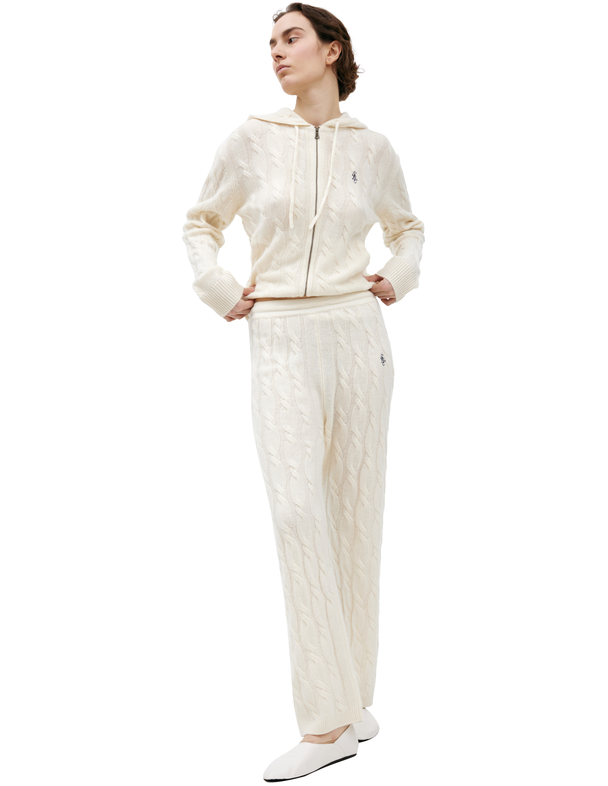 Sporty And Rich Cable-knit Trousers In Beige