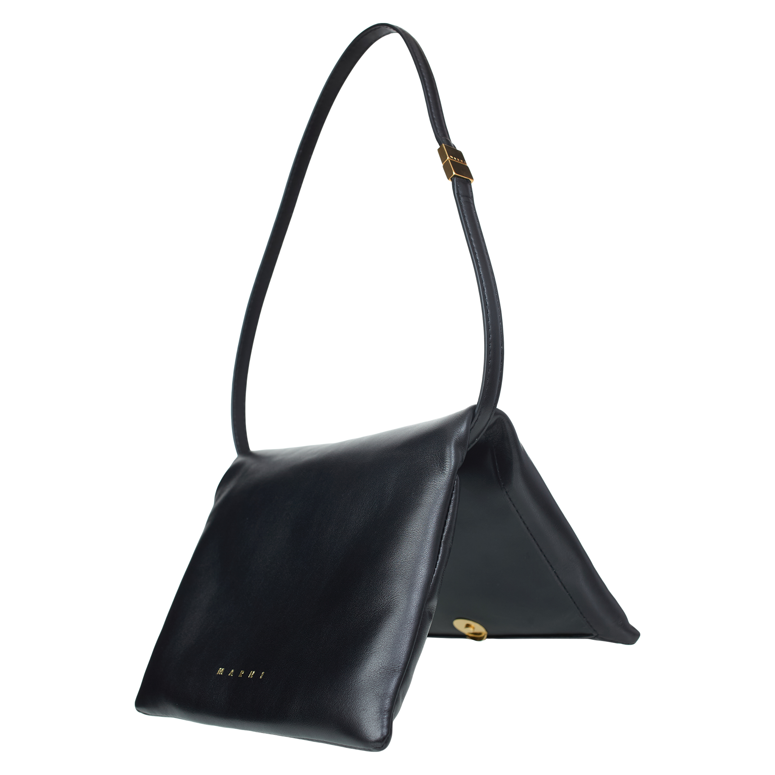 Shop Marni Leather Logo Bag In Black