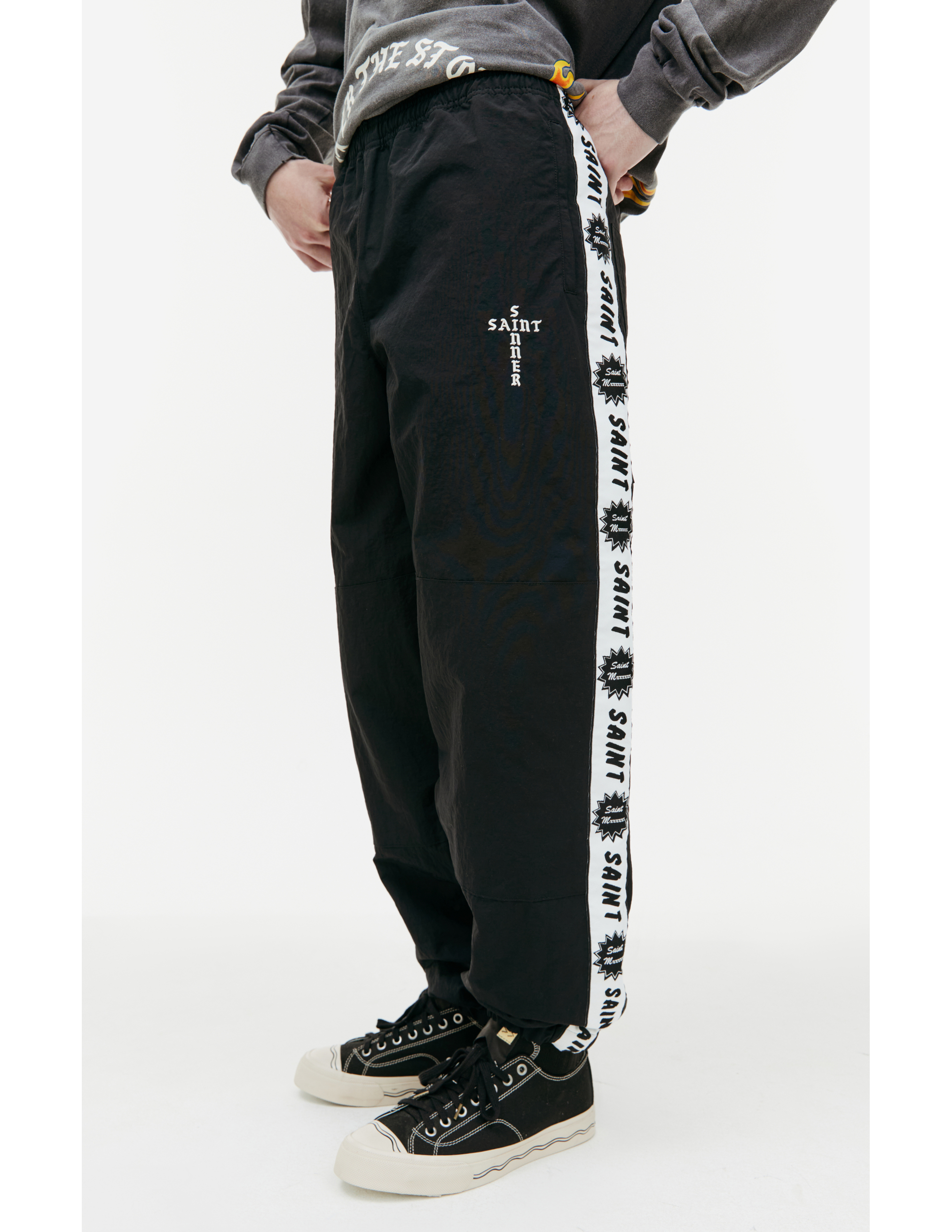 Shop Saint Mxxxxxx Side Tape Track Trousers In Black